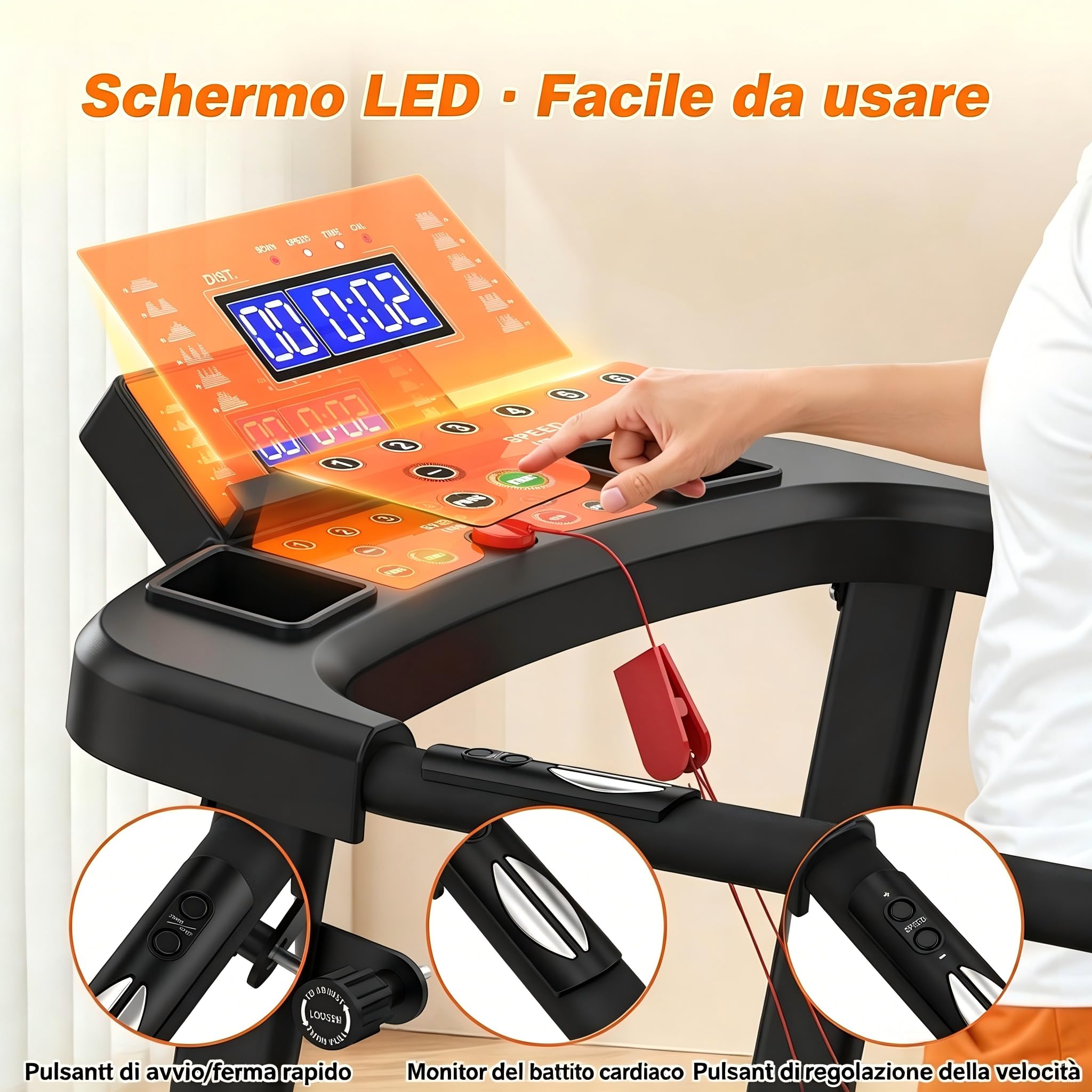 Walking Pad per anziani, tapis roulant pieghevole per casa con maniglia e app, tapis roulant elettrico e silenzioso fino a 120 kg, delicato sulle articolazioni per camminare e fitness
