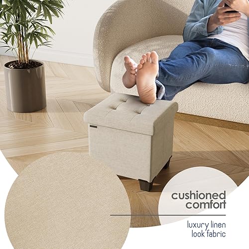 Miniatura 25 de Otomana plegable para dormitorio o sala de estar, con contenedores de almacenamiento, reposapiés para el extremo de la cama, soporta hasta 660 lb,