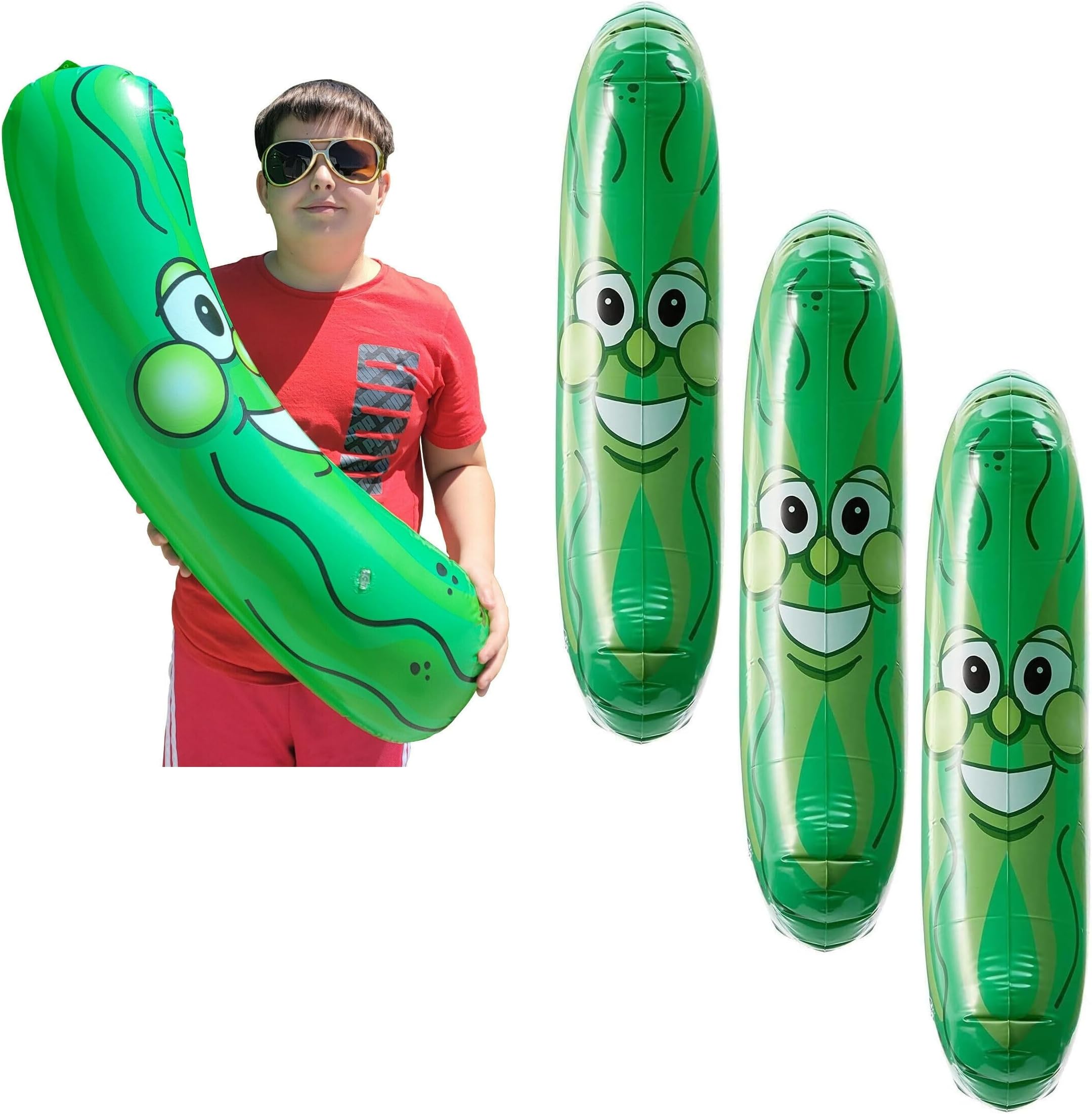 Giant Jumbo 36" Green Inflatable Smiling Pickle Head (3 FEET) Vinyl. Blow Up Face Beach Pool Float Noodle Gag Prank Joke Party Decoration DJ Promo Dance Give Away Cucumber (3 Pack)