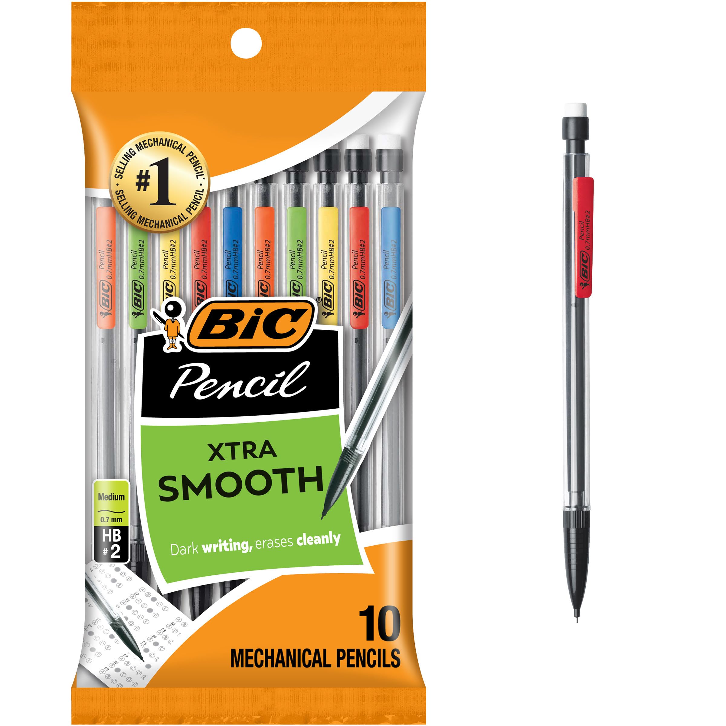 BIC Xtra-Smooth Mechanical Pencils With Erasers, Medium Point (0.7mm), 10-Count Pack, Mechanical Pencils for School or Office Supplies (MPP101-BLK)