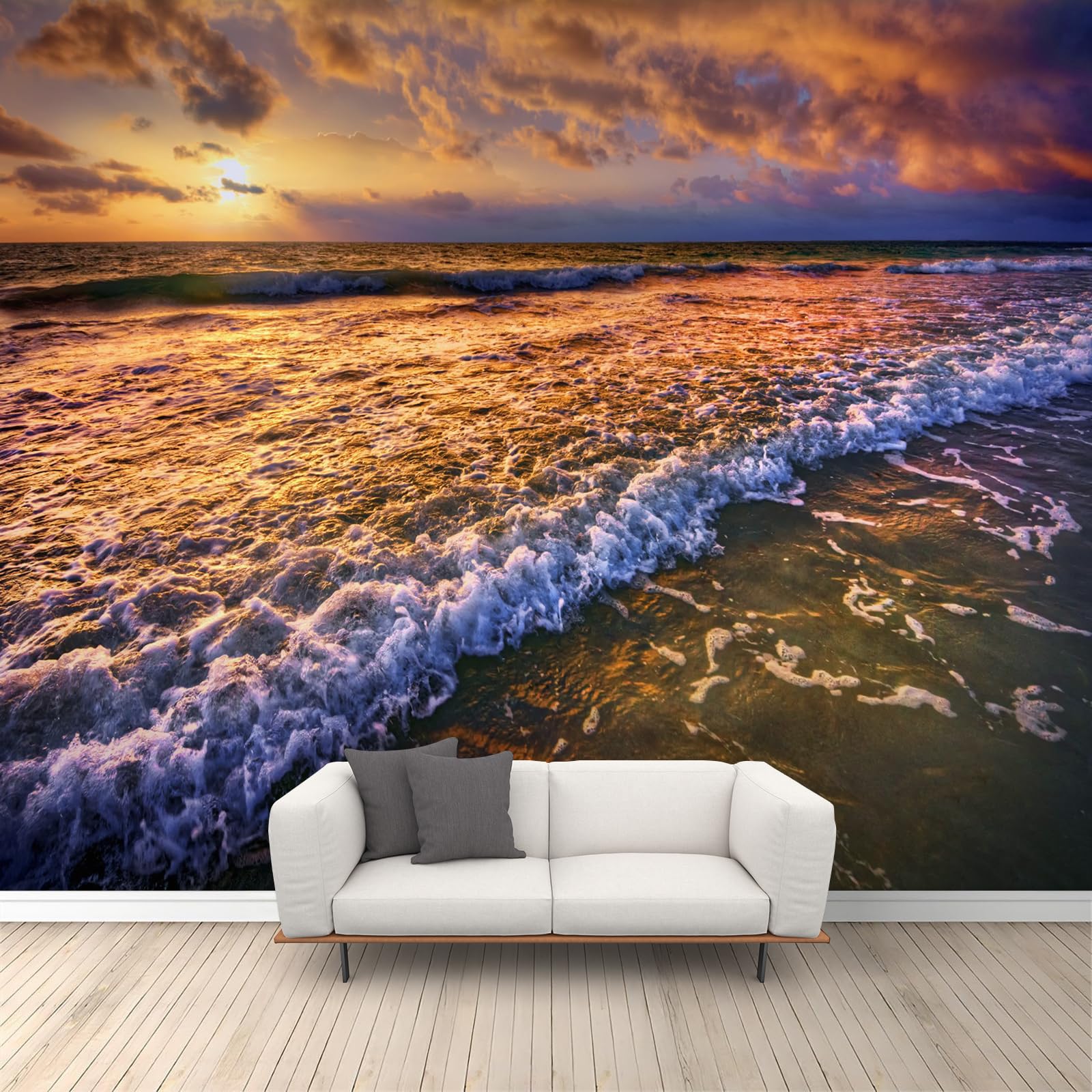 Grand papier peint non autocollant coucher de soleil 3D, fresque murale de luxe