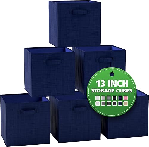 NEATERIZE - Cubos de almacenamiento grandes de 13 x 13 pulgadas, juego de 6 cubos de almacenamiento Cubos de almacenamiento con asas dobles,