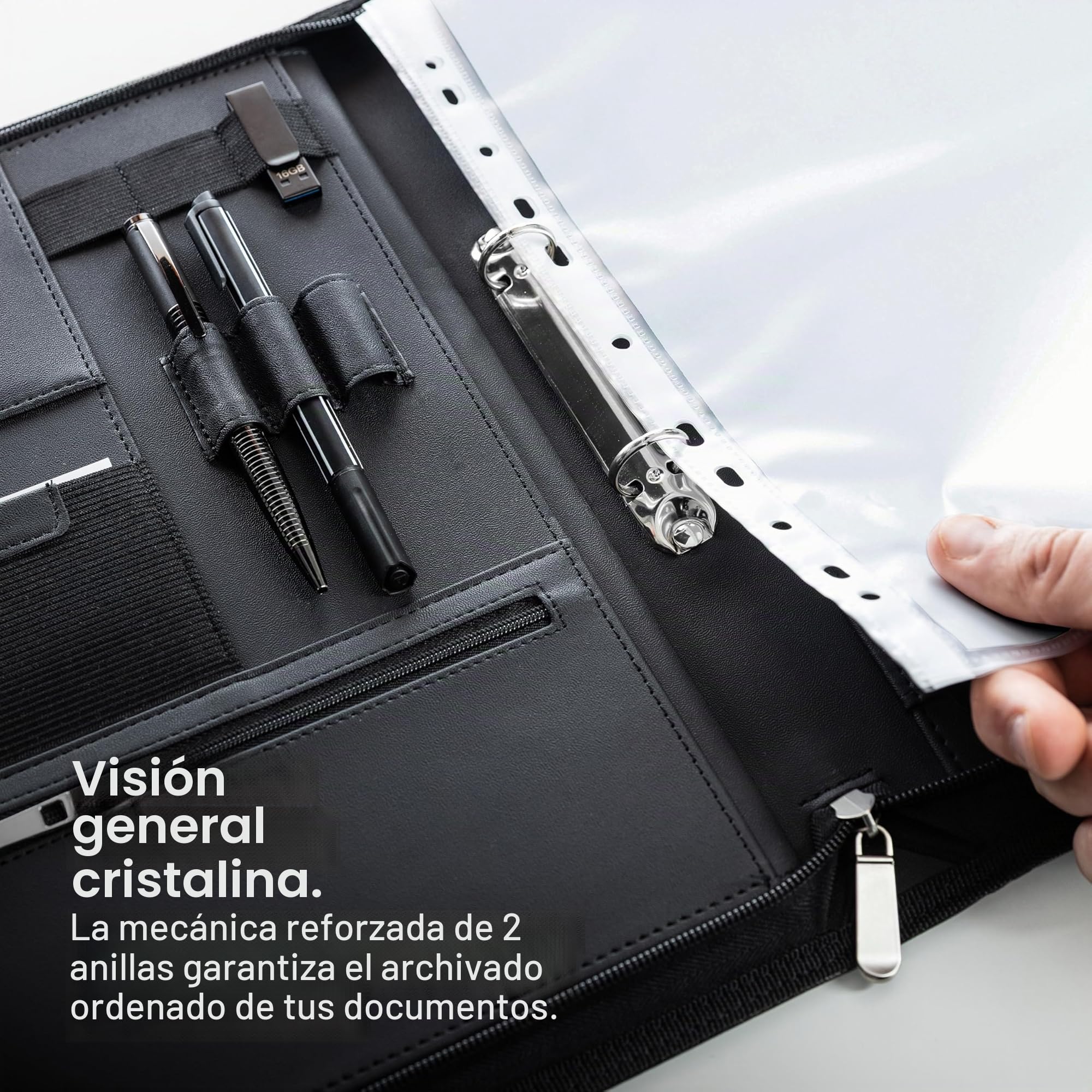 Vebon® Carpeta de anillas A4 "París", cremallera + portapapeles I Carpeta para documentos + bolsa para ordenador portátil I espacio extra I piel sintética, kirschrot