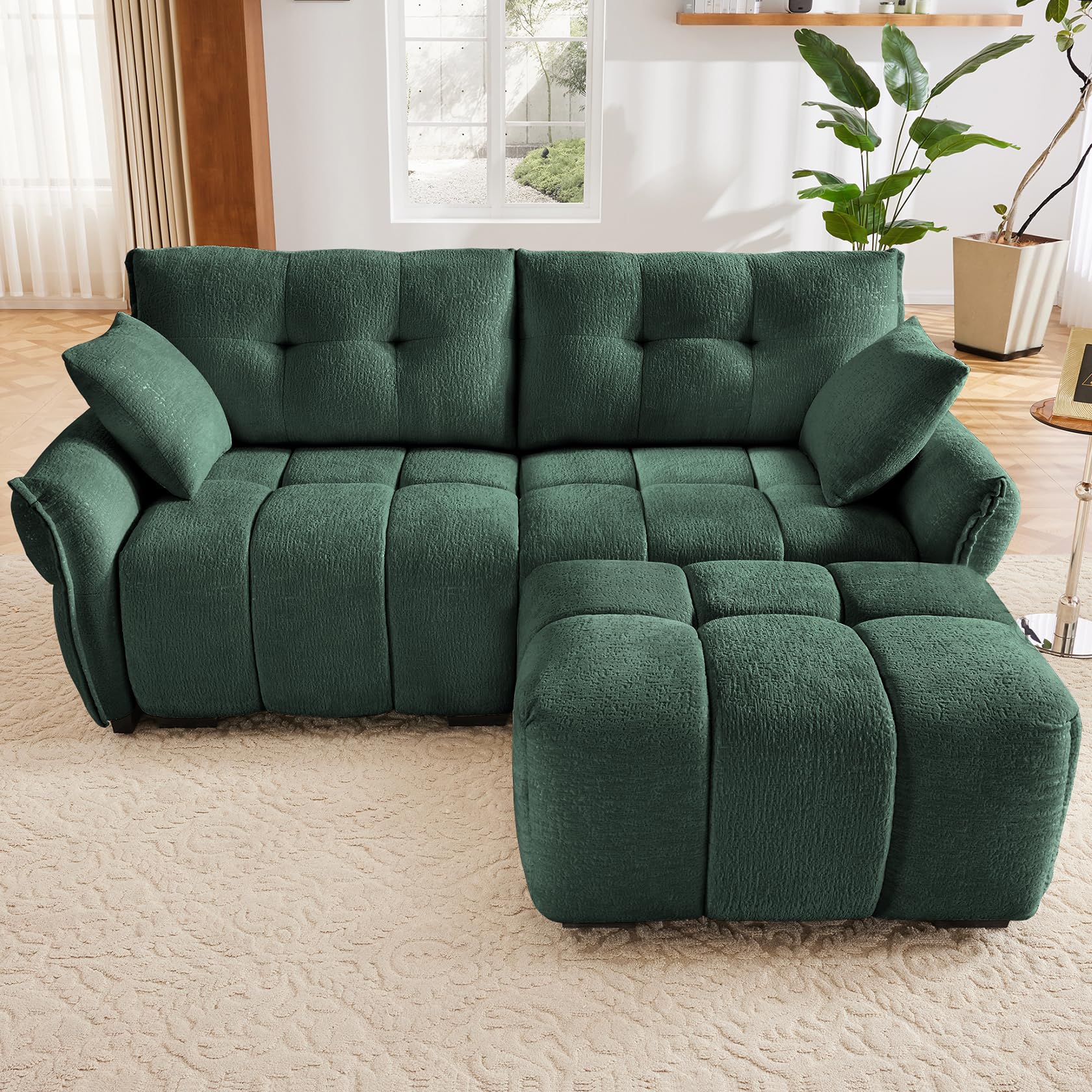 Leyu&Hafort Modular Sectional Sofa,Cloud Sectional Couch with Deep Seat,Modern Modular Couch with Movable Ottoman,Chenille Sofa with Throw Pillows for