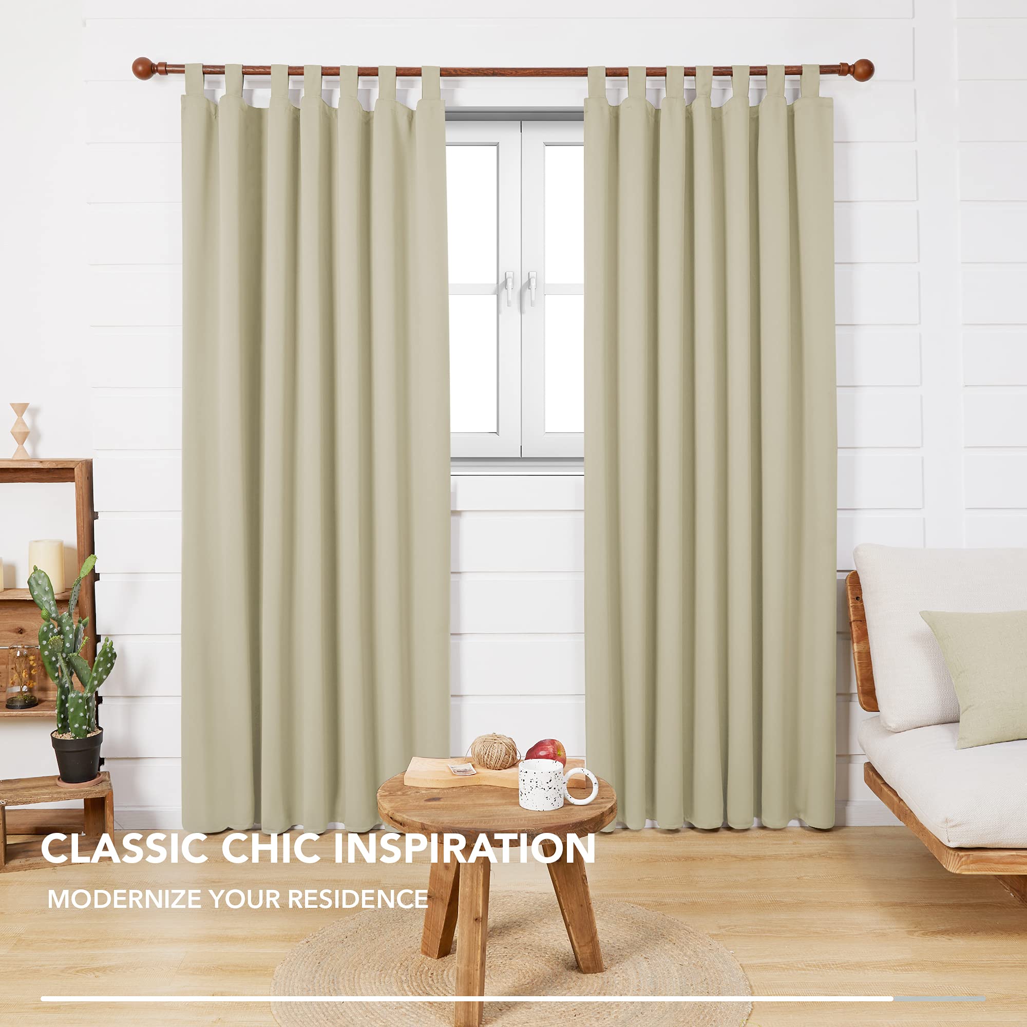Deconovo Blackout Curtains Thermal Insulated Room Darkening Curtains Energy Saving Super Soft Tab Top Curtains for Bedroom 55 x 114 Inch Dark Beige 2 Panels - Image 4