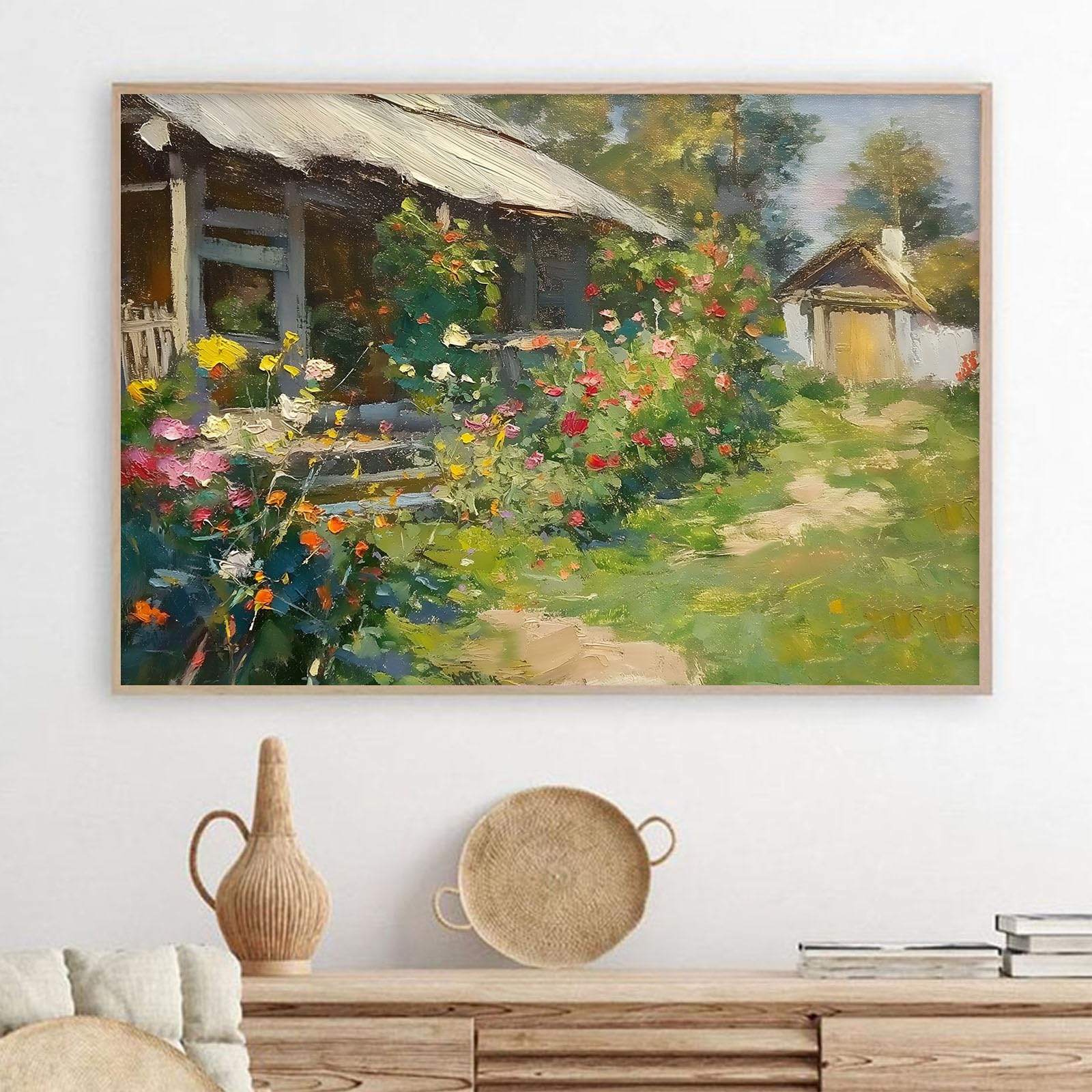 Amazon.com: Farmhouse Landscape Canvas Art Rustic House Painting