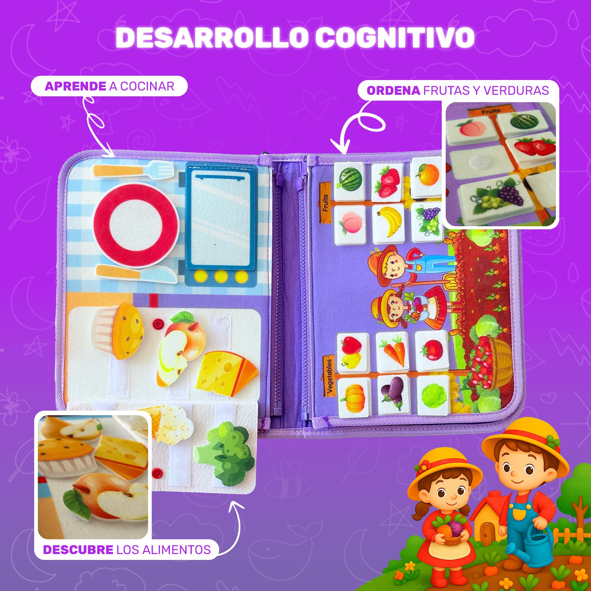Busy Board Montessori Sirenas 20 en 1 – Libro Sensorial Bebé 1 Año – Juguete Educativo sin Pantallas para Viaje – Motricidad Fina y Autonomía Infantil – Regalo Niñas 1-6 Años