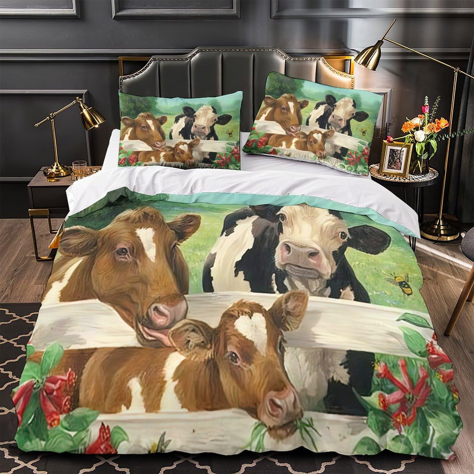 Parure de lit vaches style ferme pour une ambiance de chambre cosy