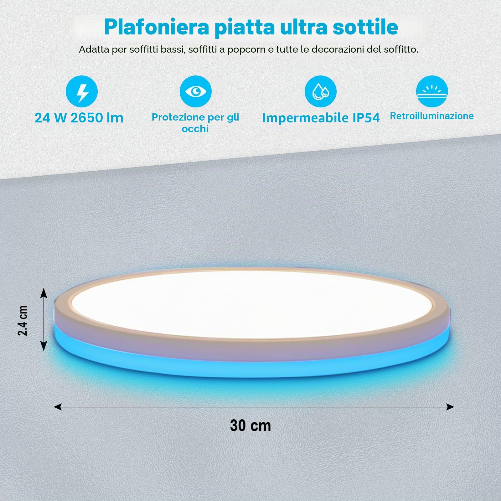 LEZOE Plafoniera LED RGB dimmerabile con telecomando, lampada da soffitto LED 24W 2650LM che cambia colore con retroilluminazione RGB 3000K-6500K per soggiorno, cameretta, camera da letto φ30x2,5cm