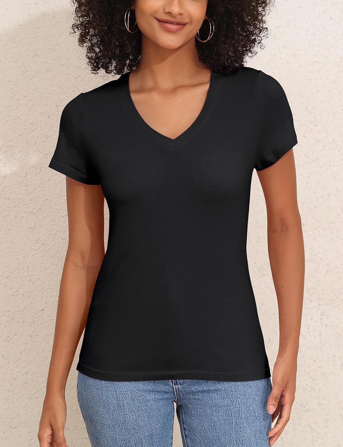 Hilor Women's Plain Cotton T Shirts Short Sleeve V Neck Tee Tops Loose Fit Casual Summer Tops Trendy Outfits 2026 - Image 9