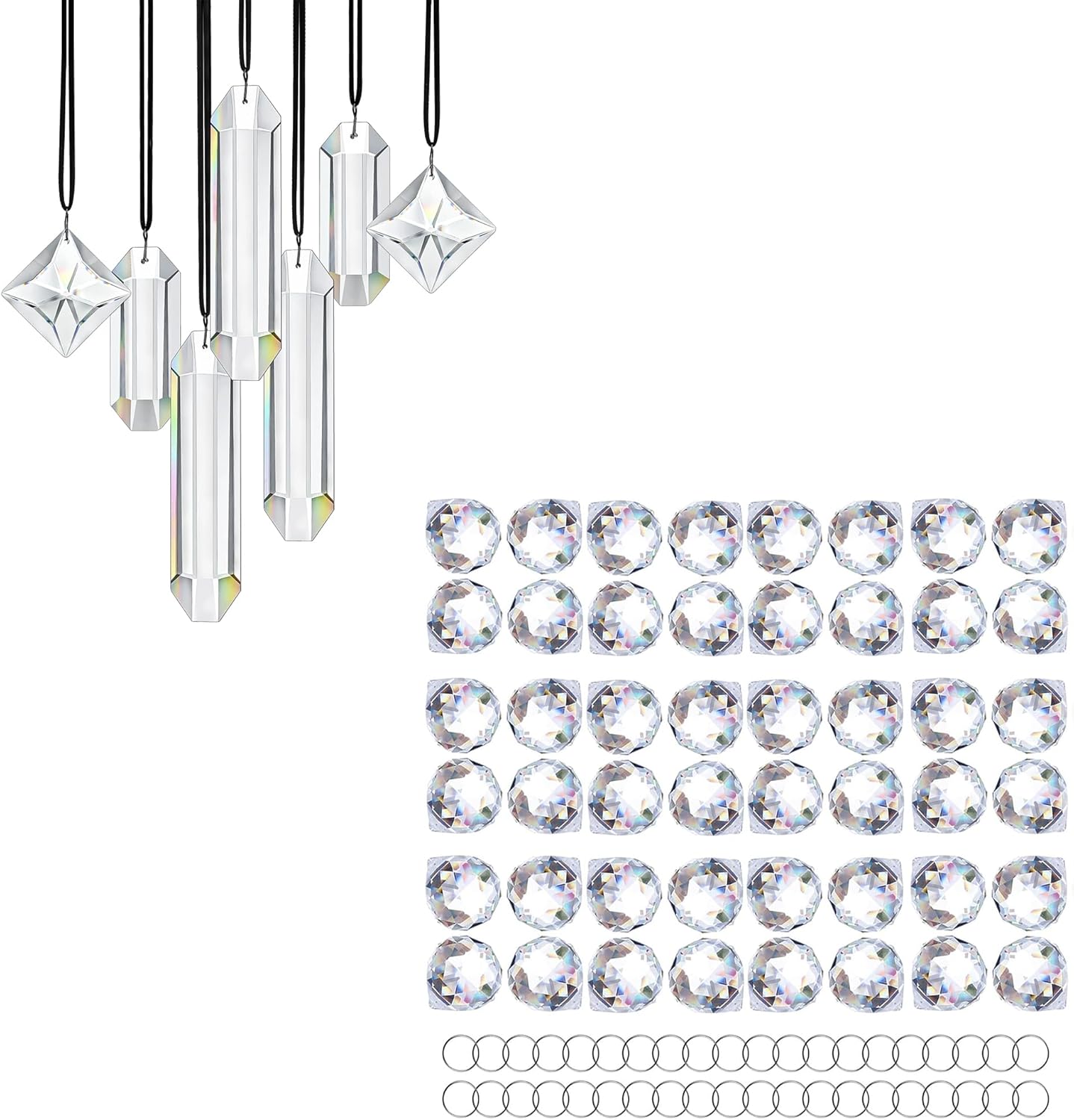 & Set 7 Clear Crystal Prisms Suncatchers Hanging Ornament