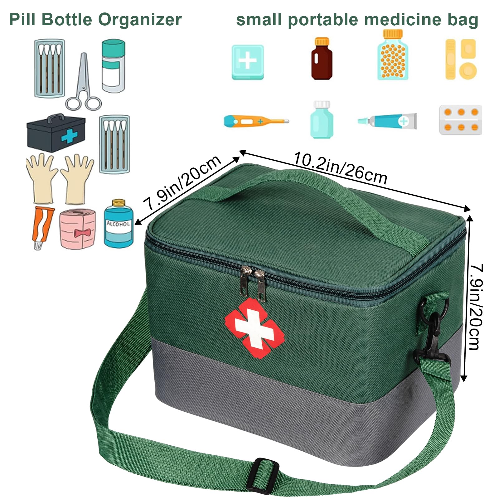 Hossom Kit di Pronto Soccorso, Borsa Medica Impermeabile con Tracolla, Borsa per Infermiere Alta capacità Porta Medicine da Viaggio Mini Scatola di Sopravvivenza per Casa, Ufficio, Esterni, Verde