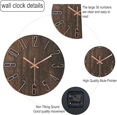 Miniatura 3 de AIRUIFU Reloj de pared de 12 pulgadas, silencioso, funciona con pilas, reloj de pared redondo moderno y simple para el hogar, oficina, escuela,
