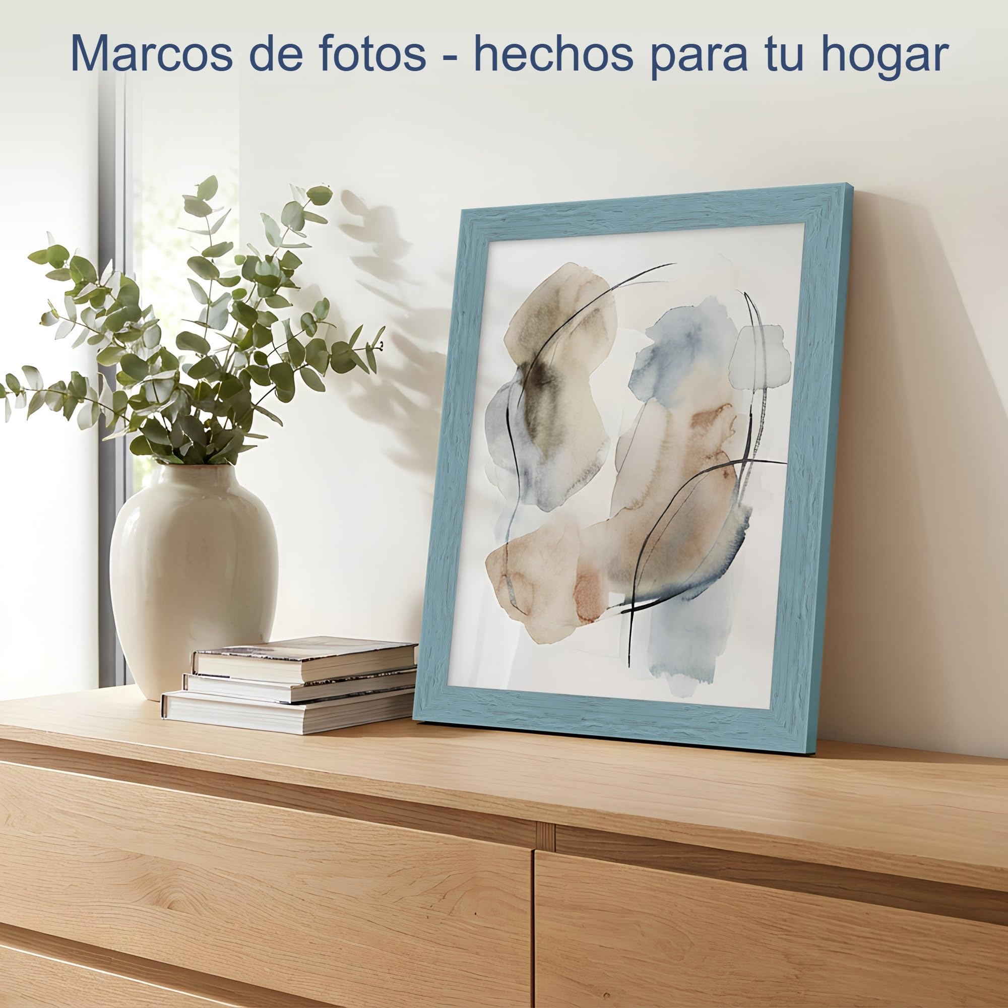 WANDStyle Marcos de fotos 30x40 cm rústico, Marco azul para cuadro