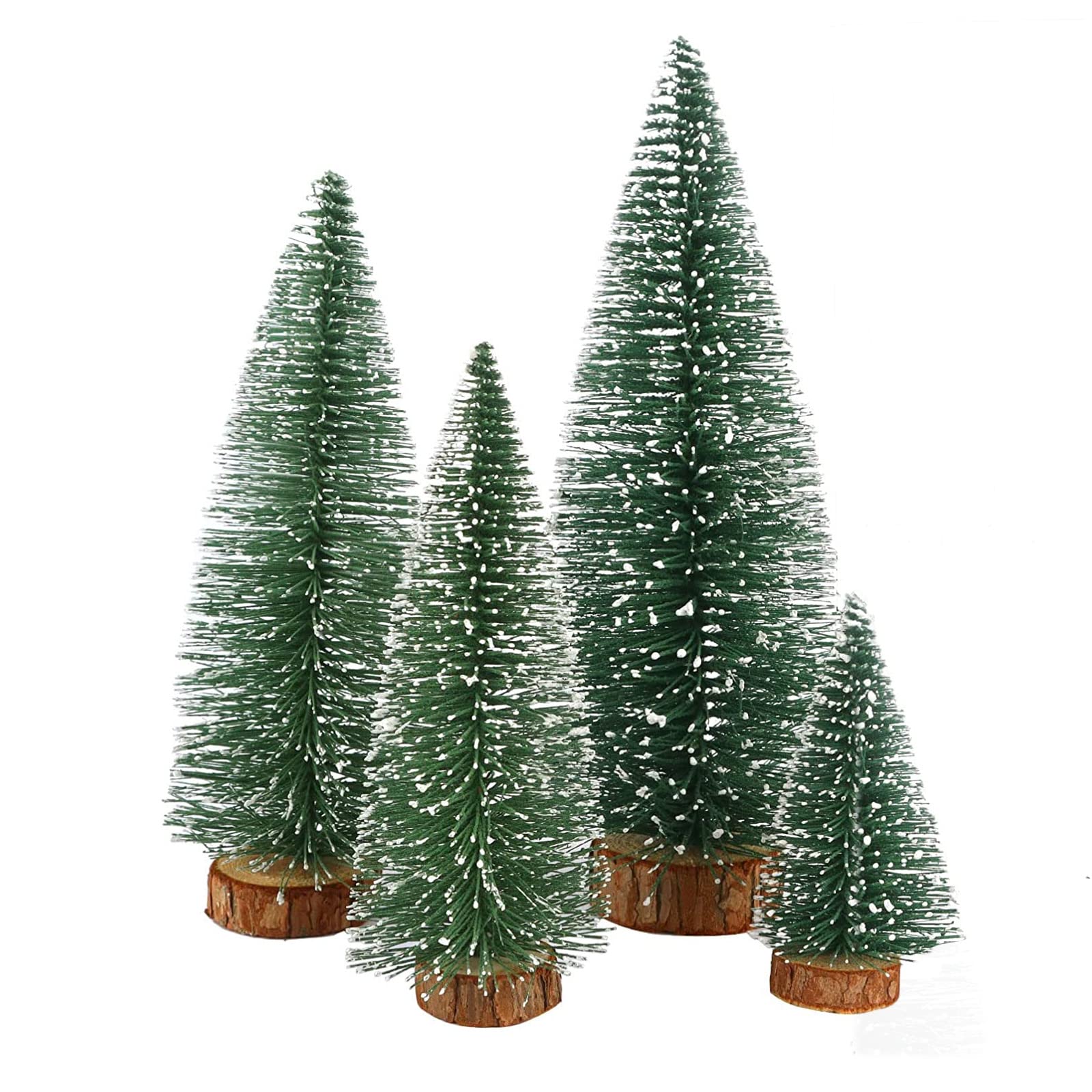 Mini Christmas Trees, 4 PCs Pine Trees with Wooden Stand, Green Bottle