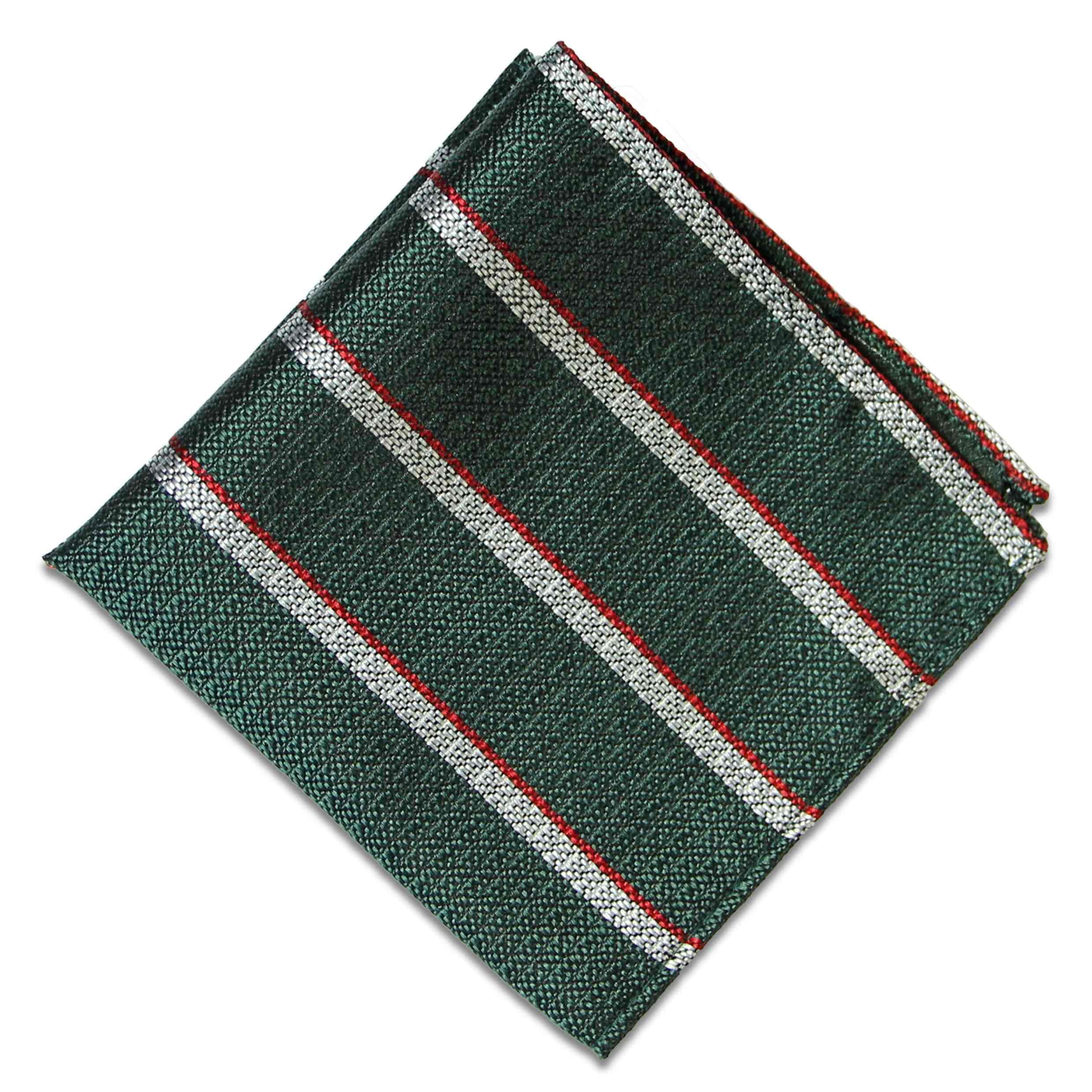 The Regimental Shop Green Silver Red Intelligence Corps Silk Non Crease Pocket Square