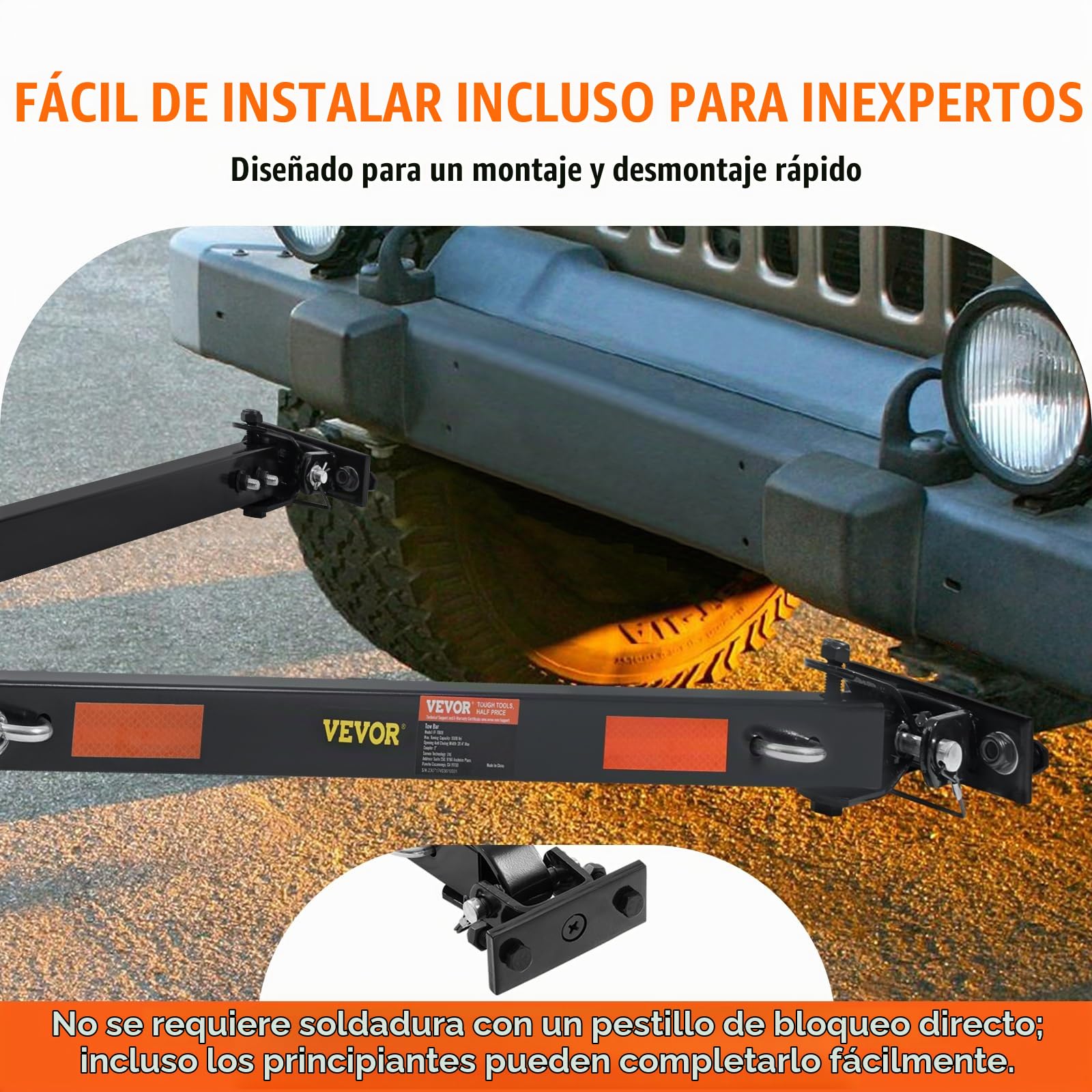 VEVOR Barra de Remolque, 2495 kg con Cadenas, Montaje de Parachoques Universal con Recubrimiento de Polvo de Aleación de Acero, Acoplador de Enganche de Bola de 2", Apertura de 1000 mm, para Camión