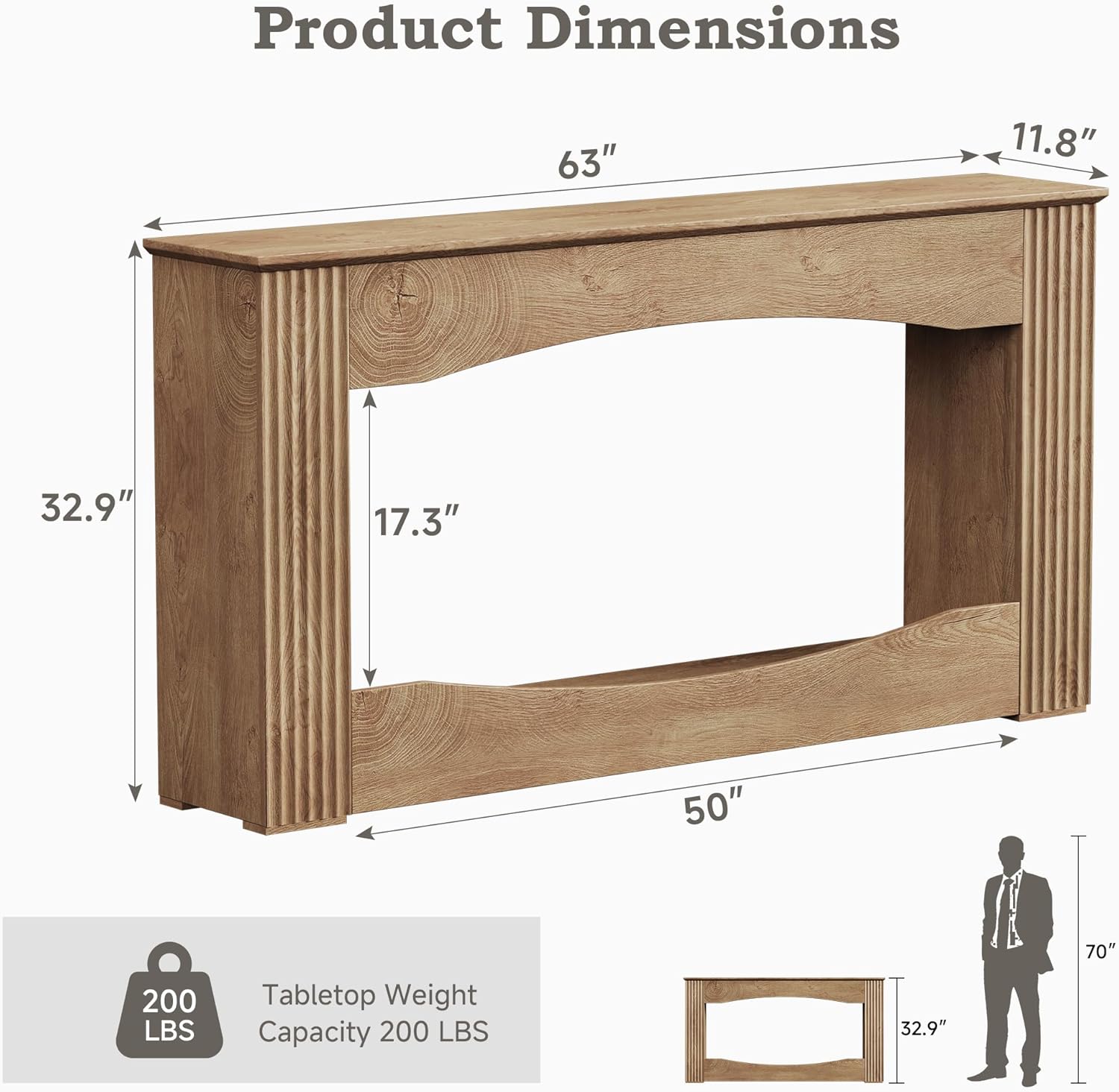 Entryway Table,63-inch Fluted Wooden Console with Storage Shelf,Modern Farmhouse Style Entry Table for Hallway Foyer Entrance Living Room Furniture