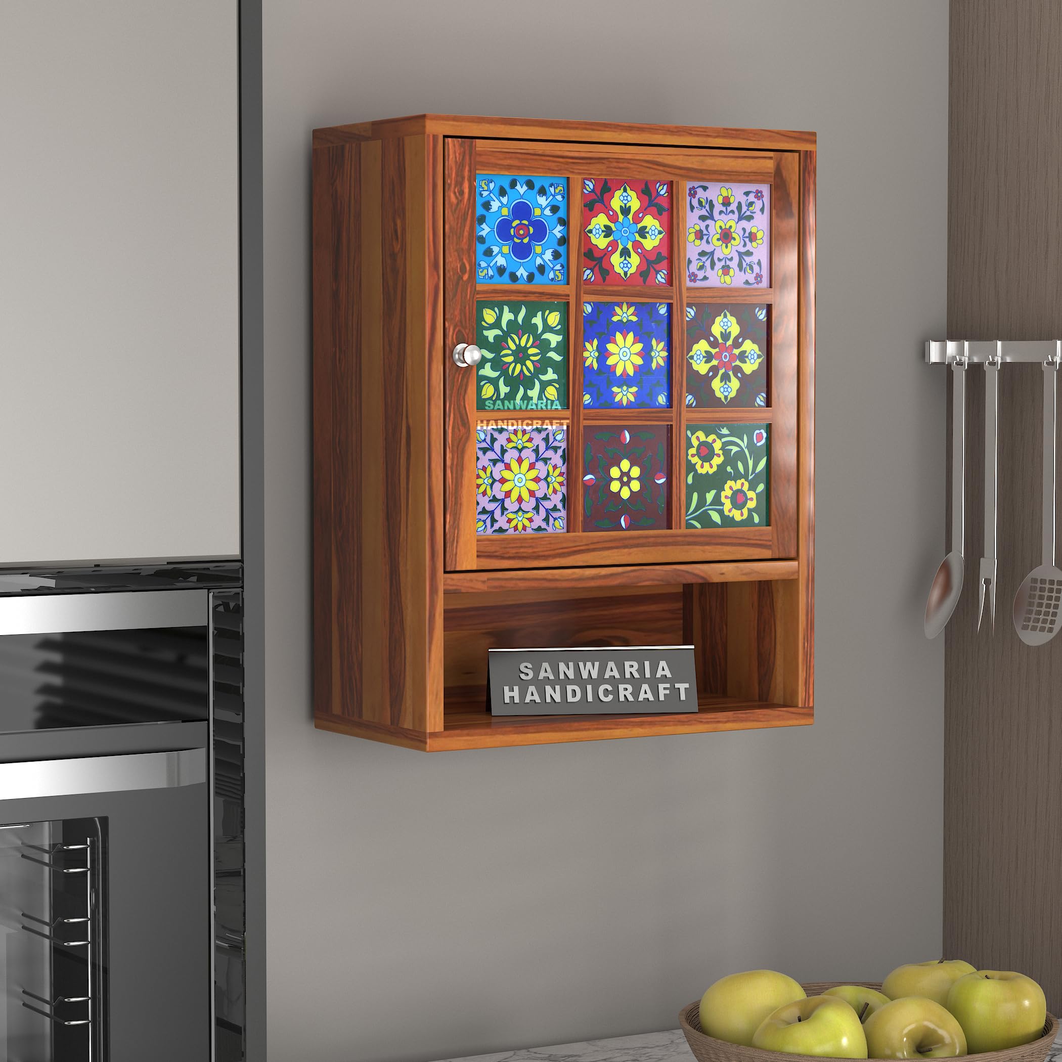 SANWARIA HANDICRAFT Sheesham Wood Kitchen Cabinet for Home | Wall Mounted Rack with Storage | Wooden Kitchen Unit/Organizer | Home Furniture with Storage (Honey1k)-image-22