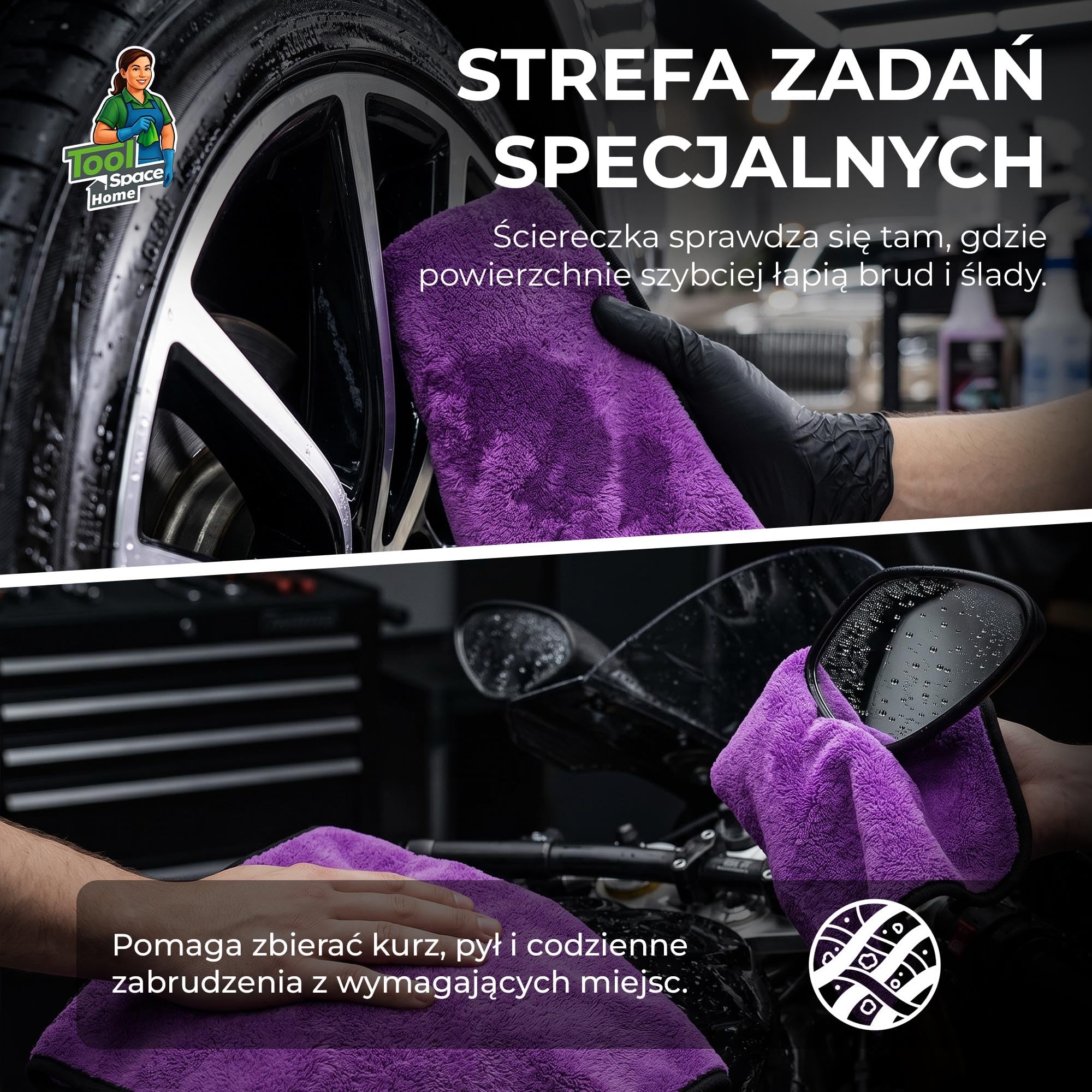 ToolSpace Ręcznik Samochodowy z Mikrofibry Premium 600 gsm 38x46cm 3 szt. do Osuszania Auta Lakieru Szyb Detailingu Chłonny Miękki Wielorazowy Bez Smug Zestaw do Pielęgnacji Samochodu Karoserii i Wody