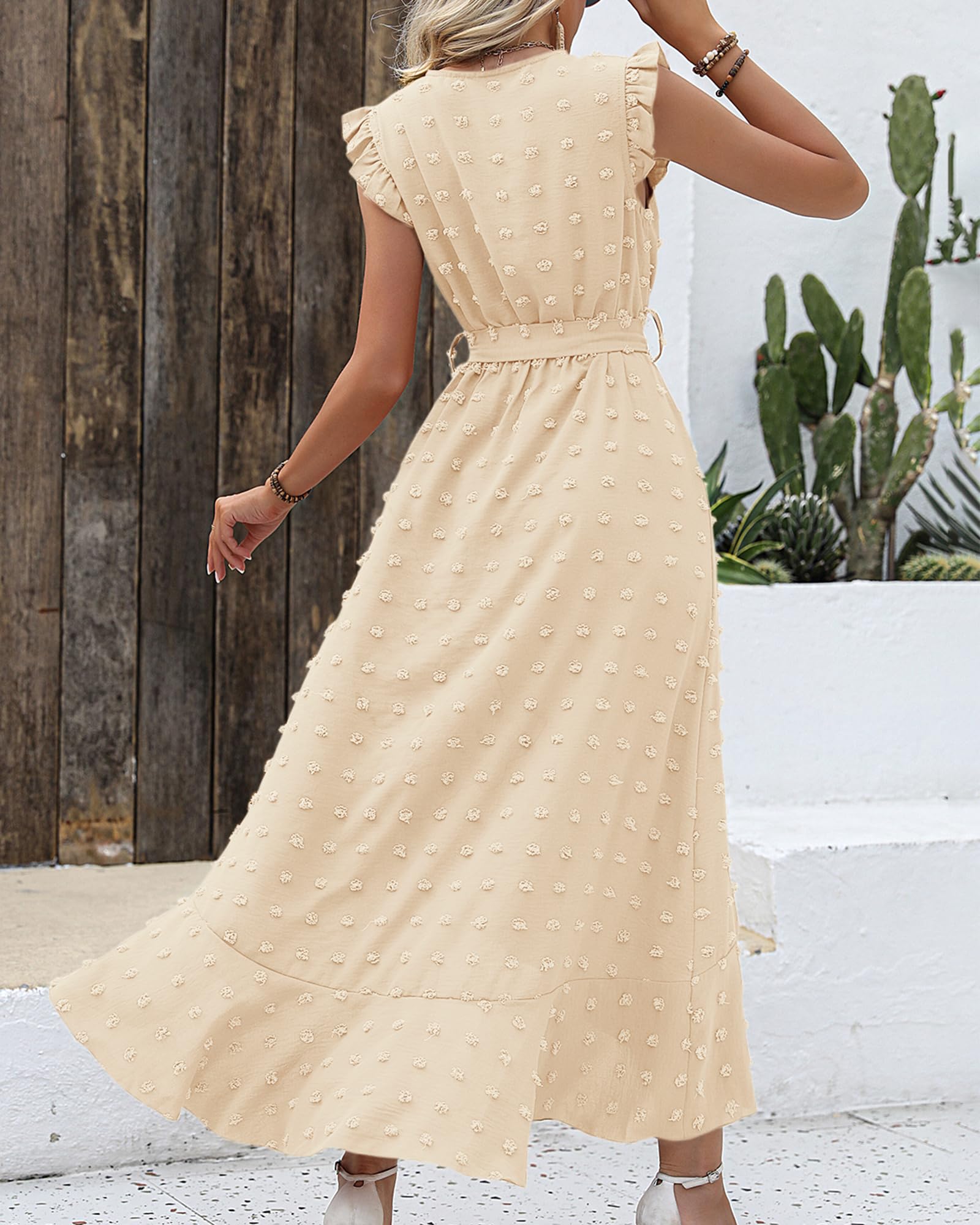 BTFBM Women V Neck Summer Dress 2025 Cap Sleeve Swiss Dot Boho Flowy Ruffle Slit Beach Party Long Maxi Cocktail Dresses