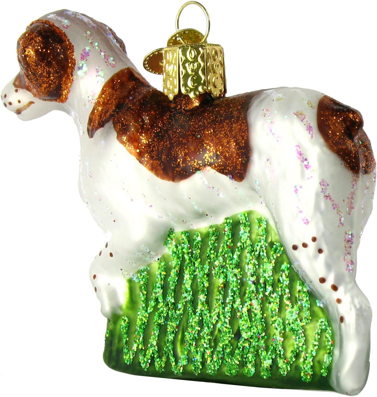 Hand-Painted Glass Brittany Spaniel Christmas Tree Topper