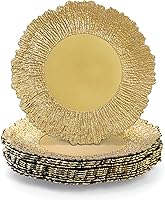 Coloch 12-Pack 13-Inch Gold Plastic Charger Plates - Reusable Reef Design for Weddings, Parties, Elegant Dining