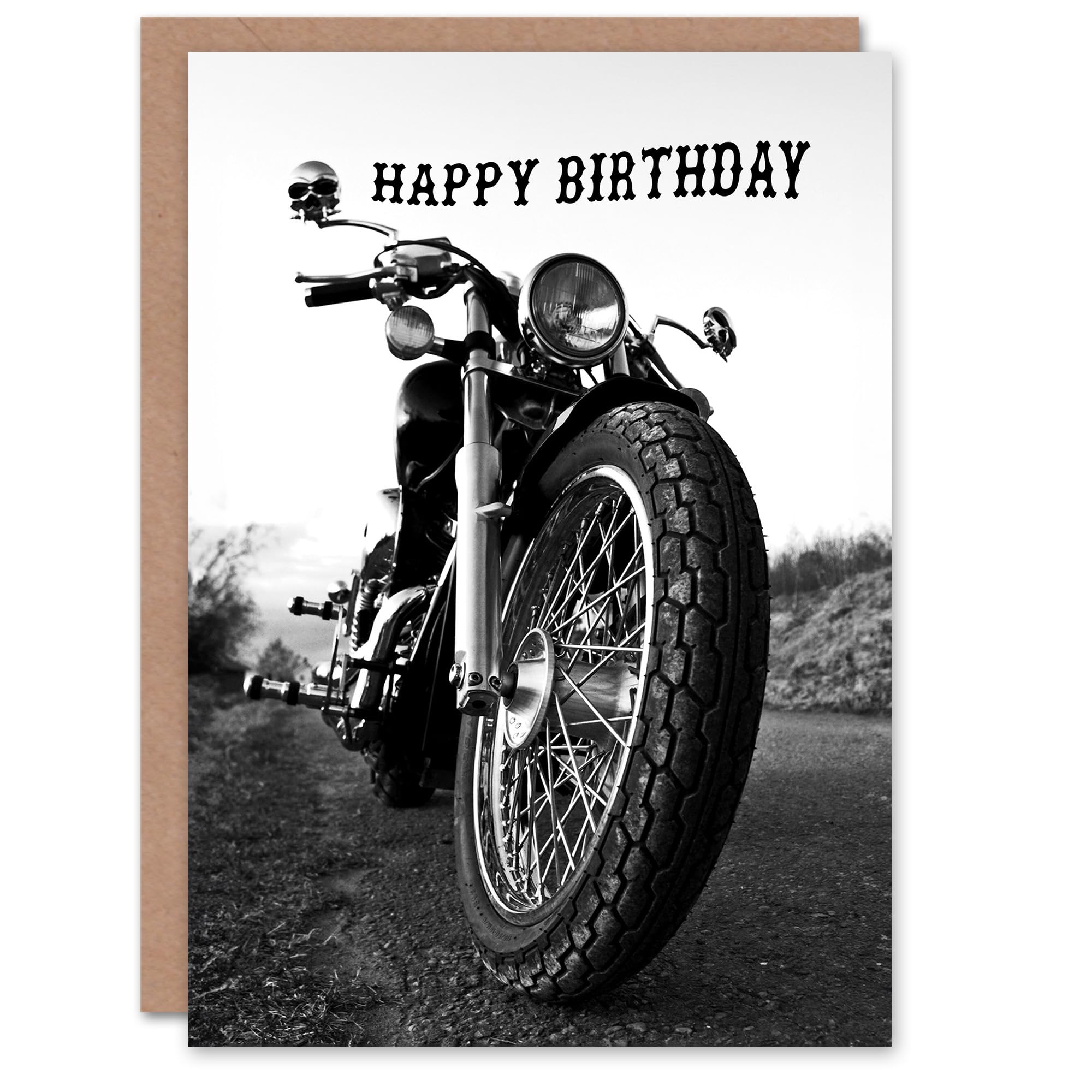 Artery8 - Birthday Card - Motorbike Front View - Grey