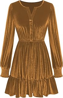 Womens Long Sleeve Velvet Dress 2025 Fall V Neck Holiday Cocktail Party ...