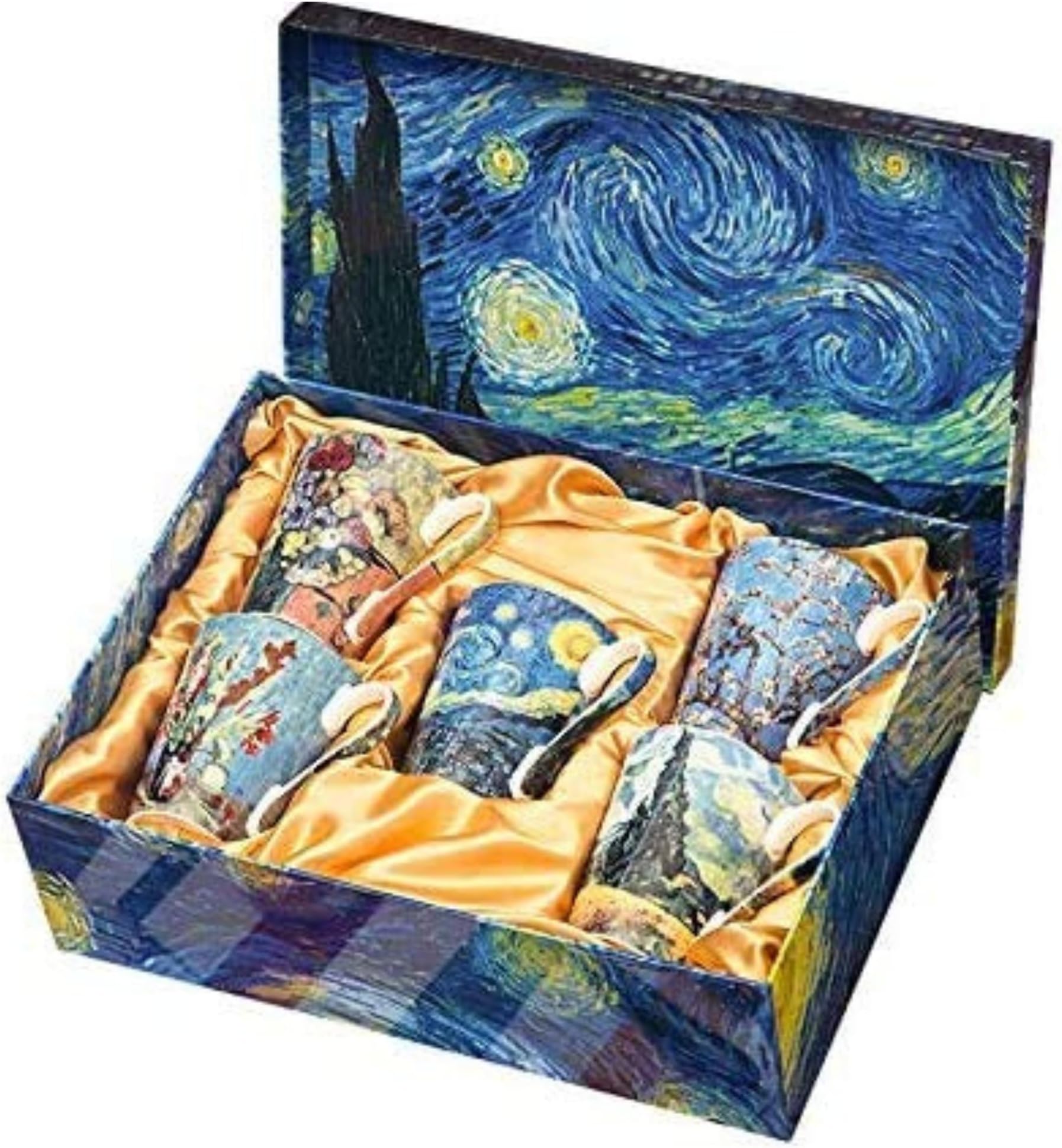 GUTE Van Gogh Bone China Set of 5 Large Mugs for Coffee and Tea, With Gift Box, 12 -Ounce Art Coffee and Tea Mugs Set