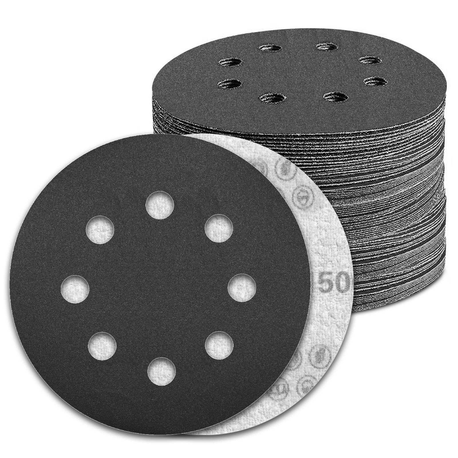 KONGMING 100 PCS 125mm Wet Dry Sanding Discs 8 Hole Grit 1500 Hook and Loop Silicon Carbide Sandpaper for Random Orbital Sander