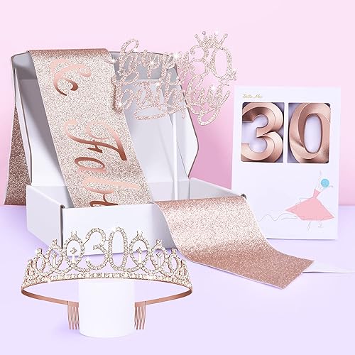 Miniatura 5 de Bella Meri Regalos de cumpleaños número 30 para mujer, corona de tiara, banda, adornos para tartas, velas - 30 decoraciones