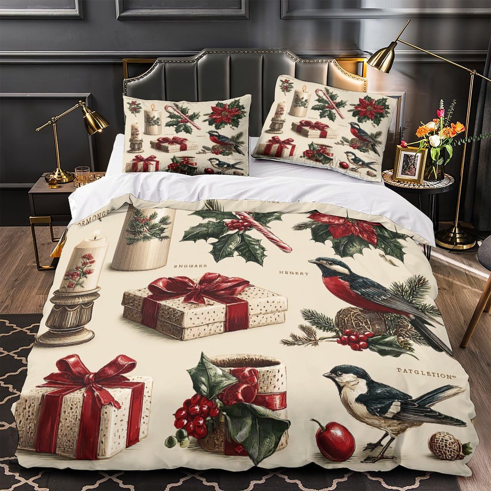 Housse de couette Noël anti-acarien 140x200 fermeture éclair fluide