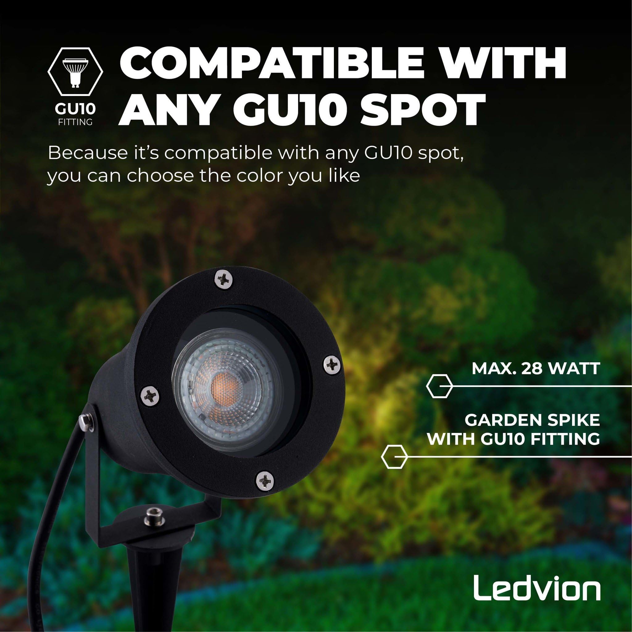 Ledvion - 6er Set, Gartenstrahler mit Erdspieß, IP65, 4,9W, 220-240V, RGB+CCT, LED Strahler, Gartenbeleuchtung mit Strom, Mit GU10 Leuchtmittel, Dimmbar, Wasserdicht