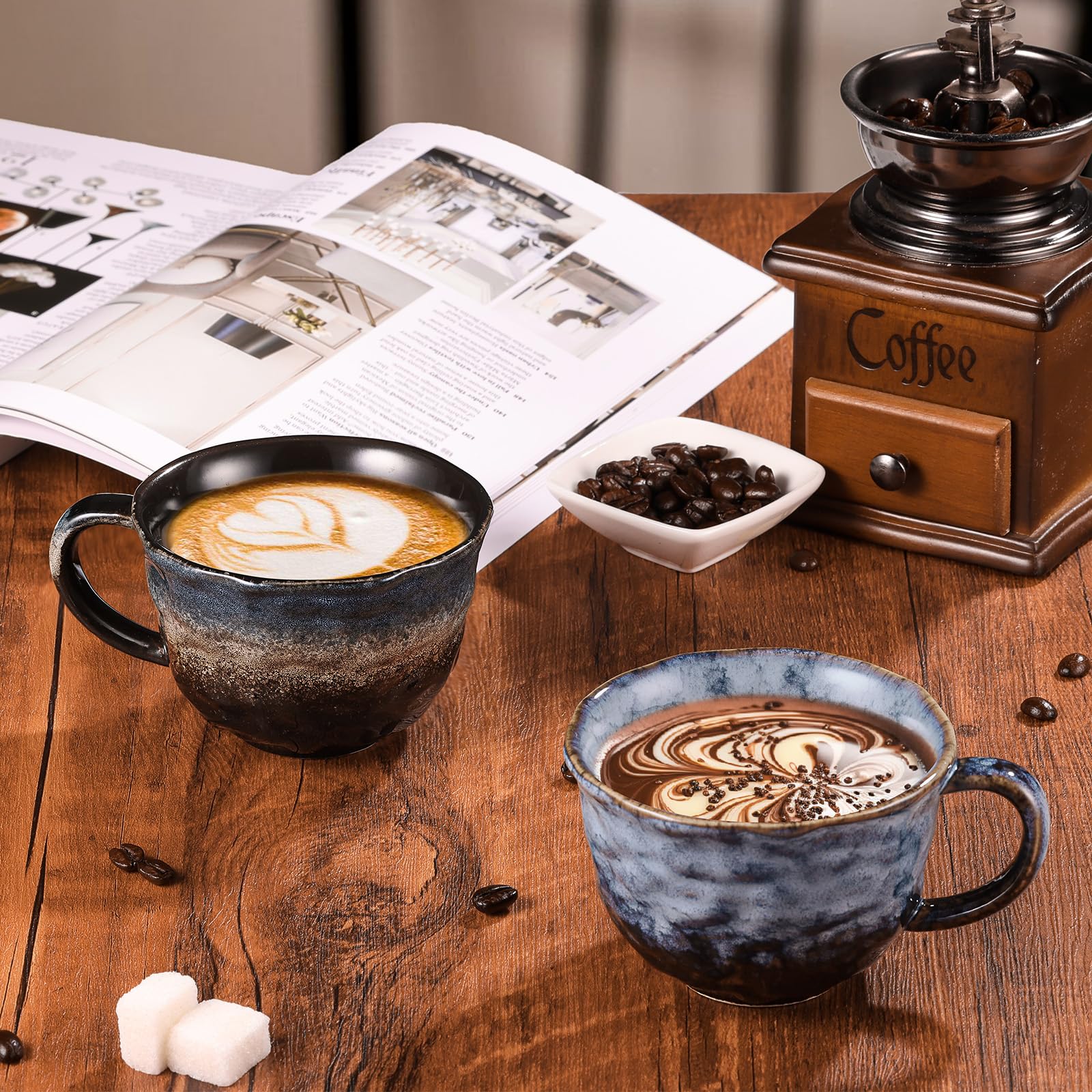 ecooe Tazza da caffè in porcellana, 260 ml, 2 pezzi, in ceramica, cappuccino, set di tazze da tè per donne, uomini, migliori amiche, regali di Natale