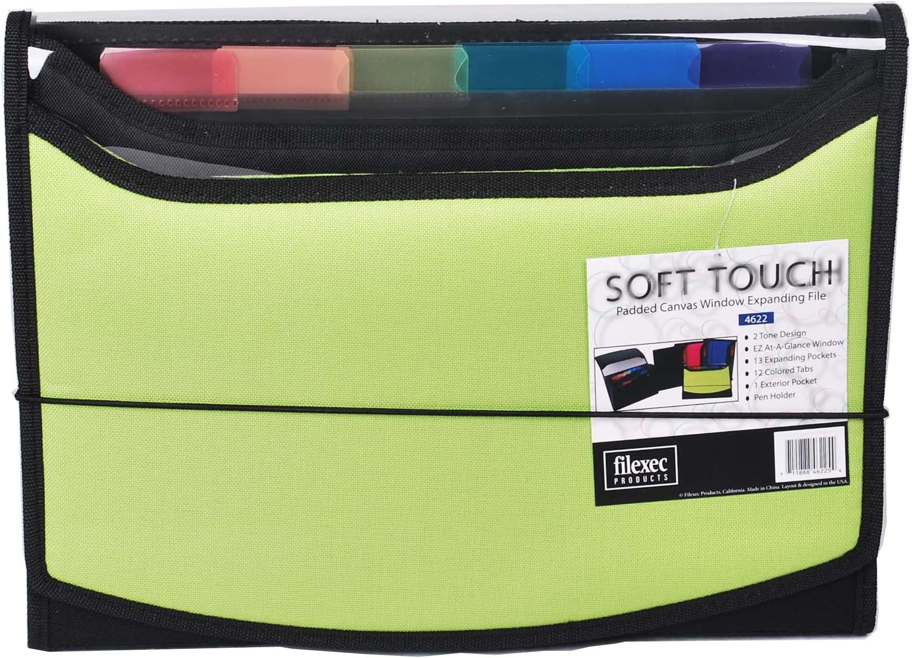 Filexec Soft Touch Padded Canvas Window Expanding File, 13 Pockets, Green (46225-4), Letter, 1 Pack
