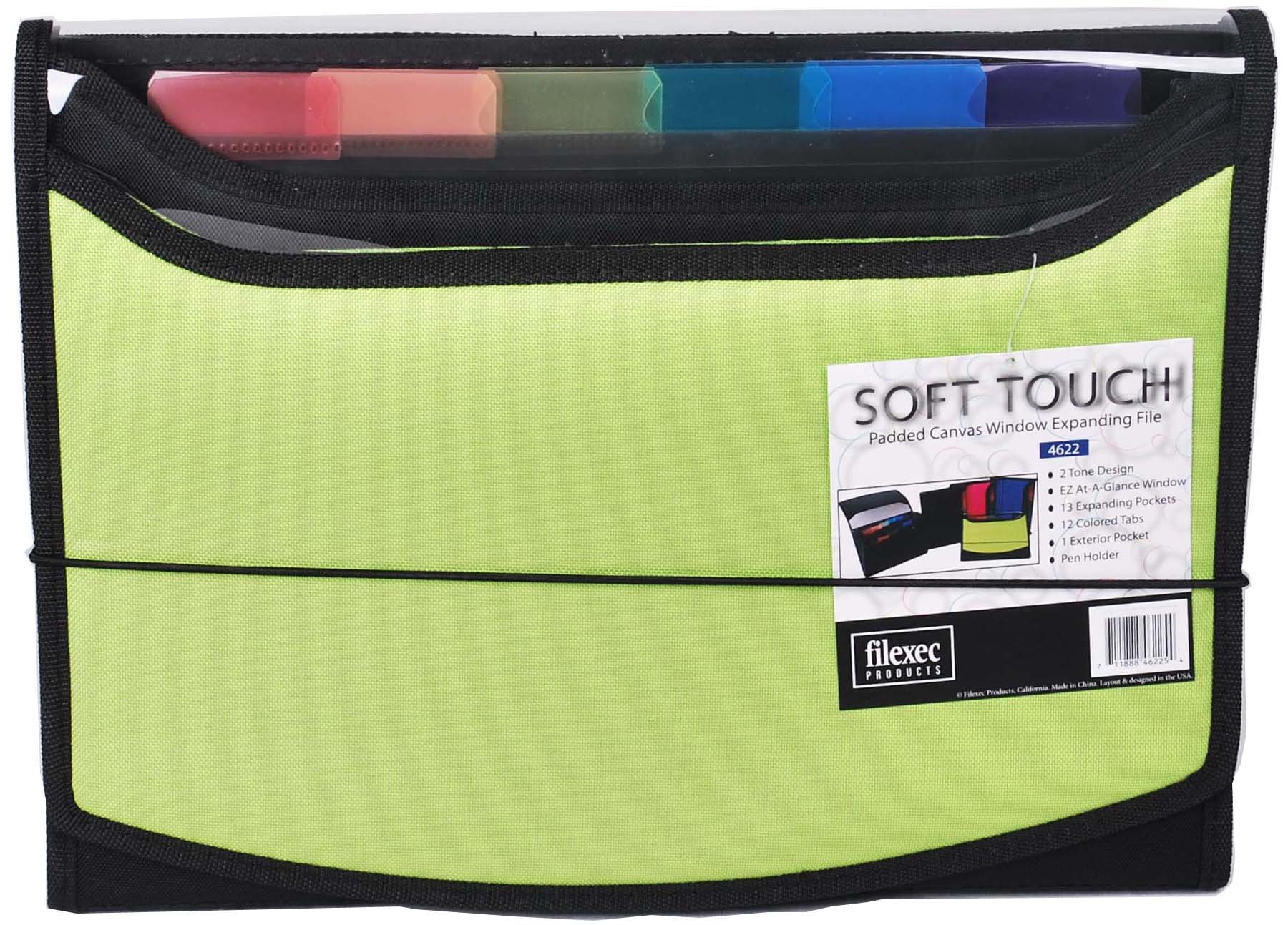 filexecSoft Touch Padded Canvas Window Expanding File, 13 Pockets, Green (46225-4), Letter, 1 Pack