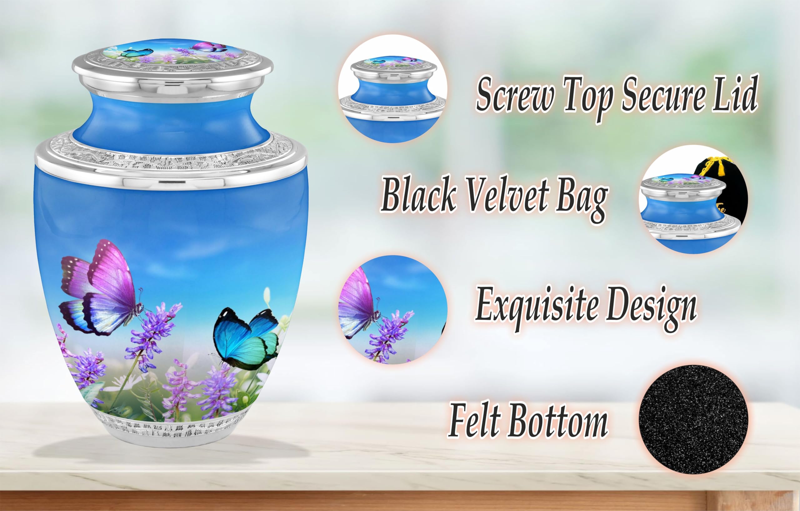 Angel Wings Urn - Purple Loving Heart Cremation Urn - Adult Engraved Silver Heart Urn - Funeral & Memorial Urn For Human Ashes Upto 200 Lbs-958558