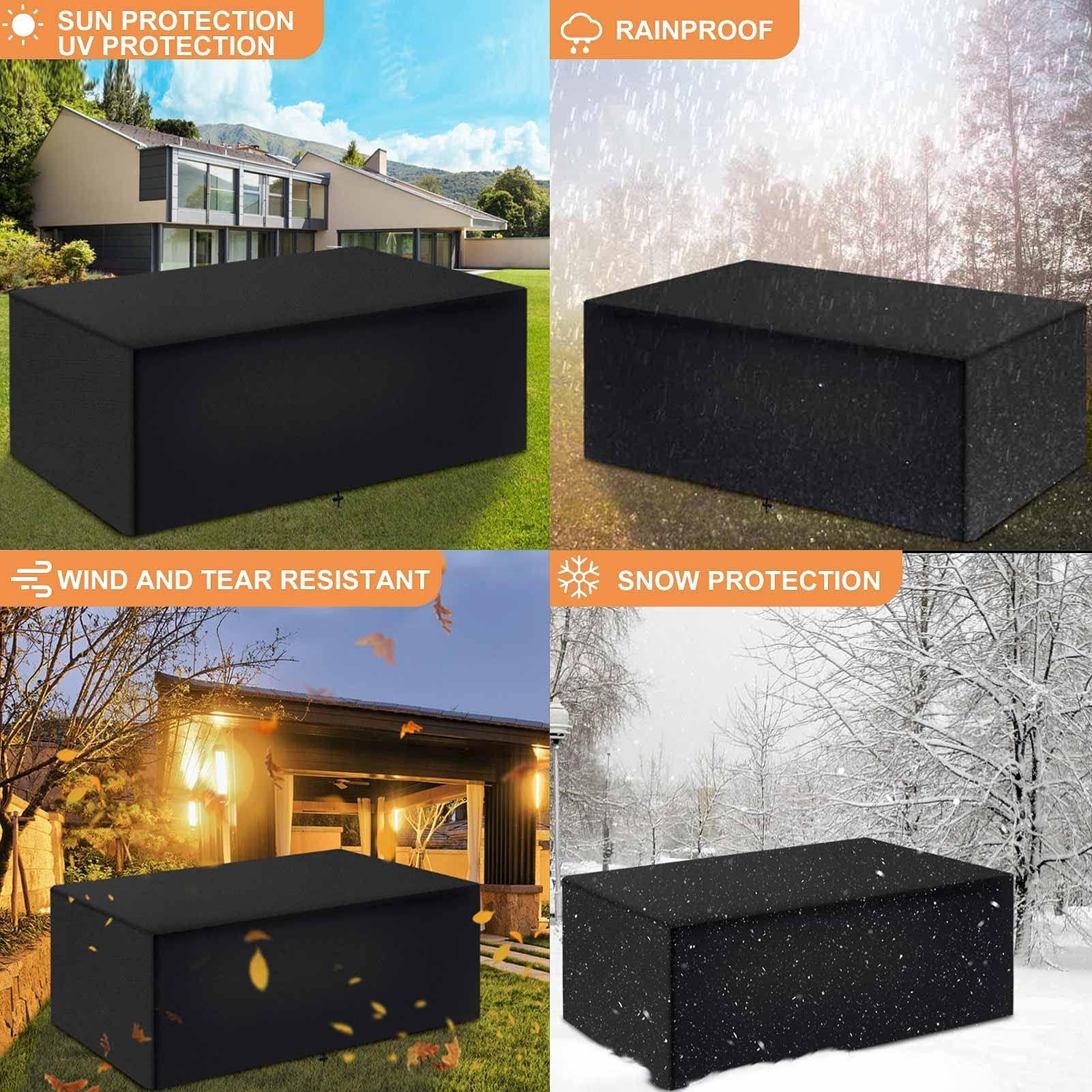 Abdeckung Gartenmöbel Winterfest 250x140x100cm Abdeckung Für Gartenmöbel Gartenmöbel Abdeckung Wasserdicht Black Schwerlast 600d Rechteckige Schutzhülle Terrassenmöbel Abdeckung Gartentisch