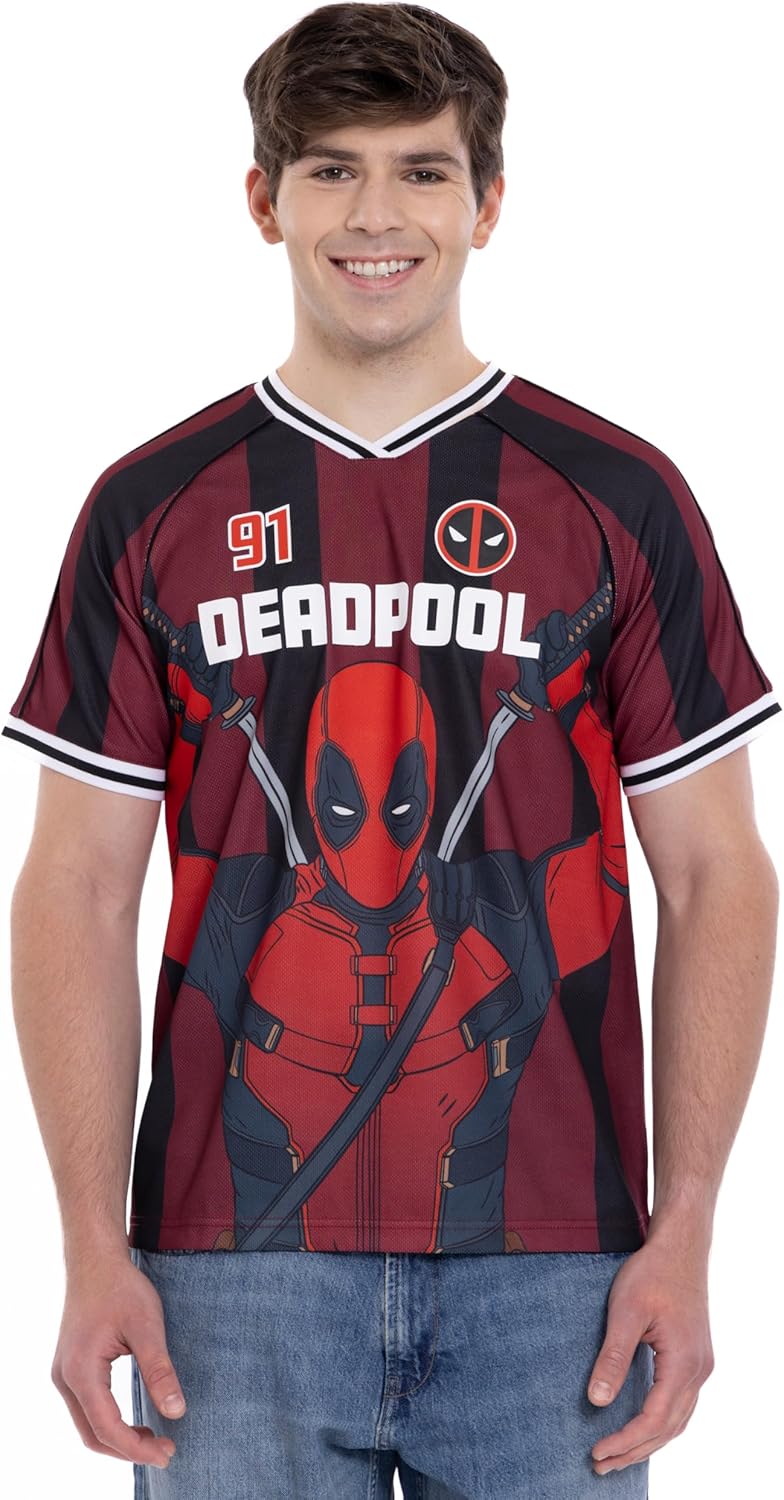 Marvel Mesh Soccer Jersey Athletic V-Neck T-Shirt Adult Sizes (X-Small - 2XL)