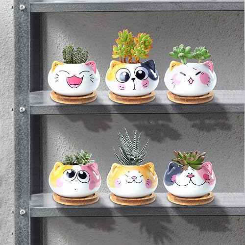 Miniatura 4 de YINUOWEI Macetas para suculentas con drenaje de 3.6 pulgadas, mini macetas para plantas de animales, pequeñas macetas de cerámica para plantas de