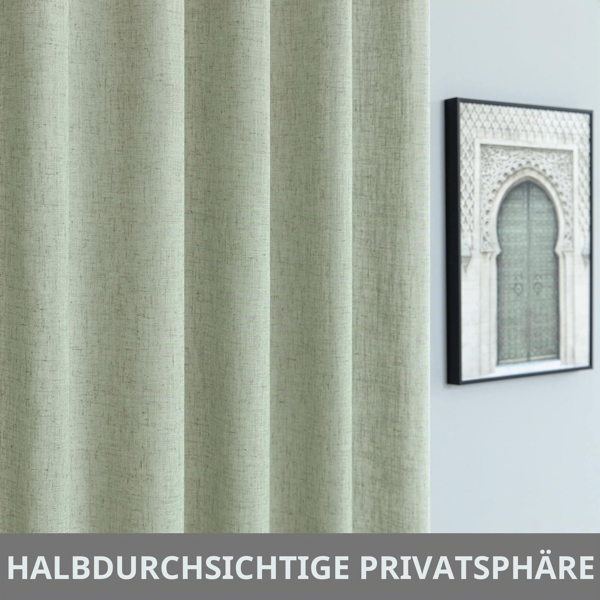 KOUFALL Salbeigrüne Leinen Vorhänge 213 cm Boho Bettvorhänge 2 Paneele Set Schlafzimmer