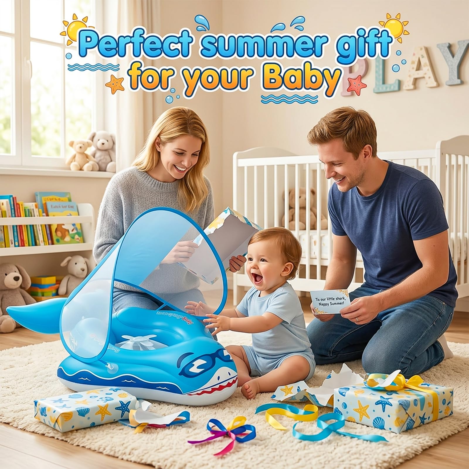 Qoosea Schwimmring Baby von 6 Monate bis 3 Jahre, Aufblasbar Schwimmreifen Baby mit Abnehmbarem Sonnendach UPF50+, Verstellbarer Schwimmsitz für Jungen und Mädchen Baby Float Mitwachsende Schwimmhilfe