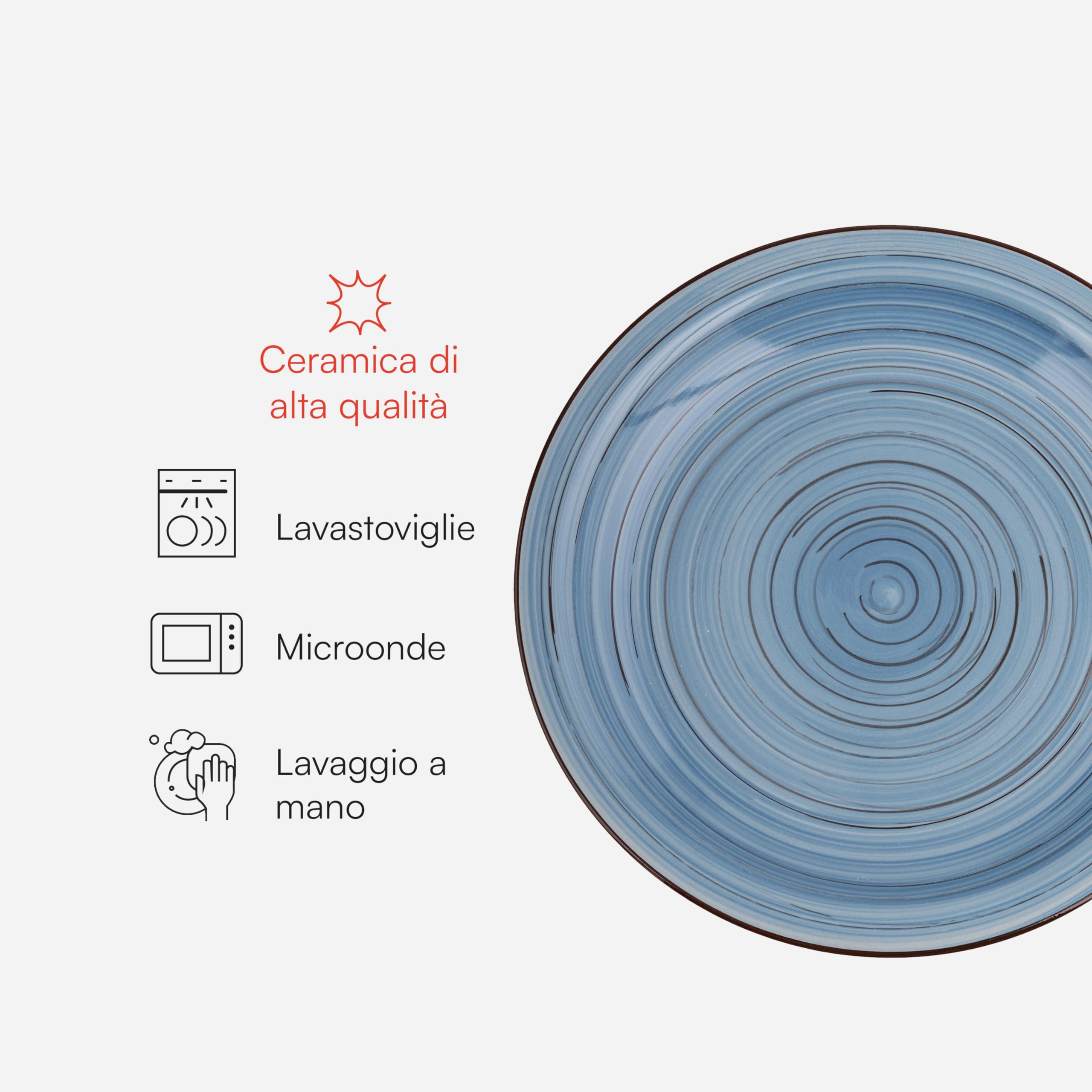 Baroni Home Vajilla de 18 piezas de cerámica, juego de vajilla decorada para 6 personas, plato hondo, llano, fruta o postre (Estilo azul y gris)