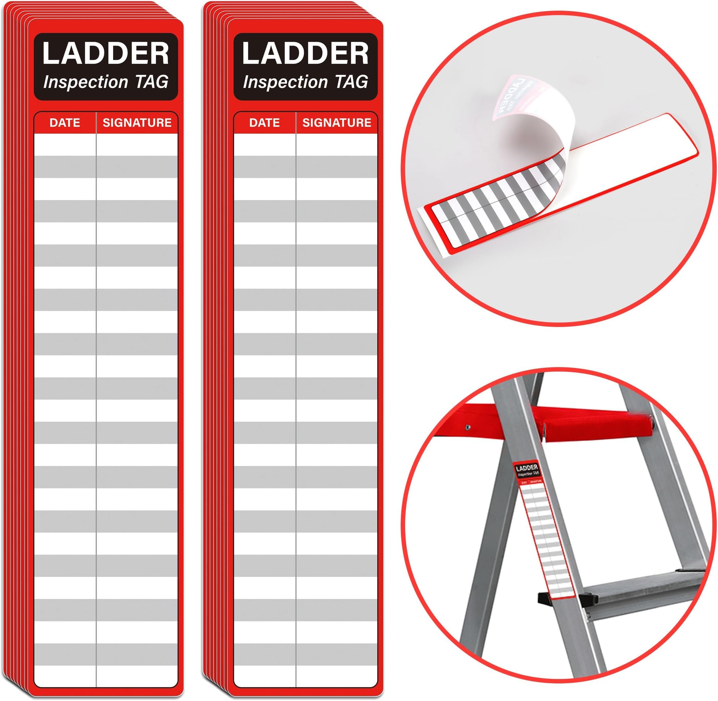 120Pcs Ladder Inspection Stickers Self Adhesive Safety Maintenance Labels for Industrial Commercial Public or Private Environments 8.5 X 2 Inch Red