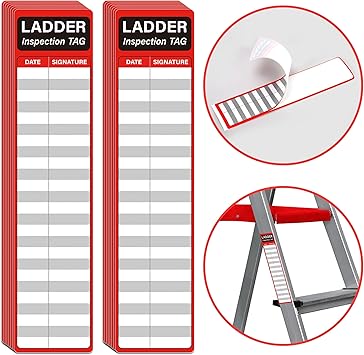 120Pcs Ladder Inspection Stickers Self Adhesive Safety Maintenance Labels for Industrial Commercial Public or Private Environments 8.5 X 2 Inch Red