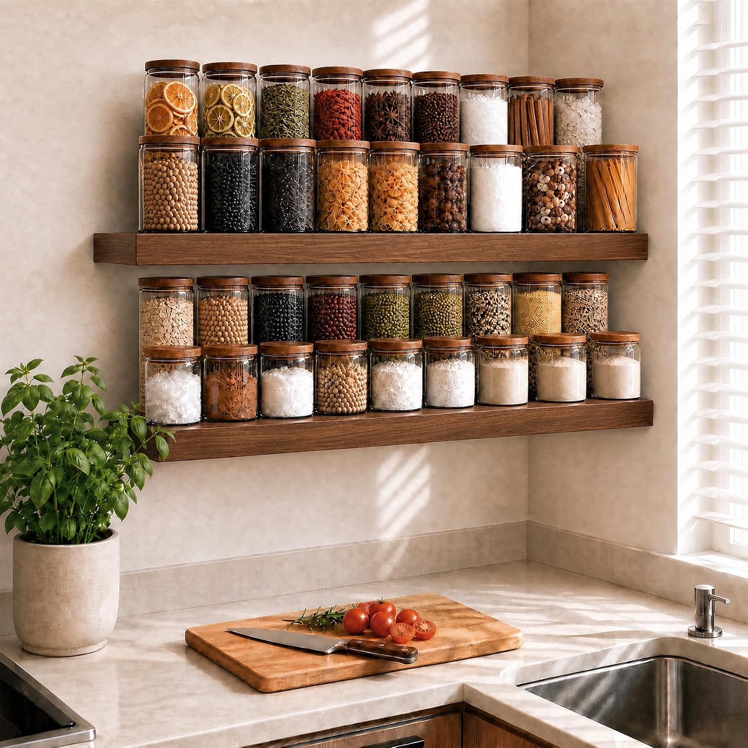 RICHER HOUSE Floating Shelves 36 Inch Long, 12 in Deep Large Shelves for Wall Decor, Rustic Farmhouse Wood Wall Mounted Bookshelf Set of 2, with Invisible Bracket for Bathroom Bedroom Kitchen, Walnut
