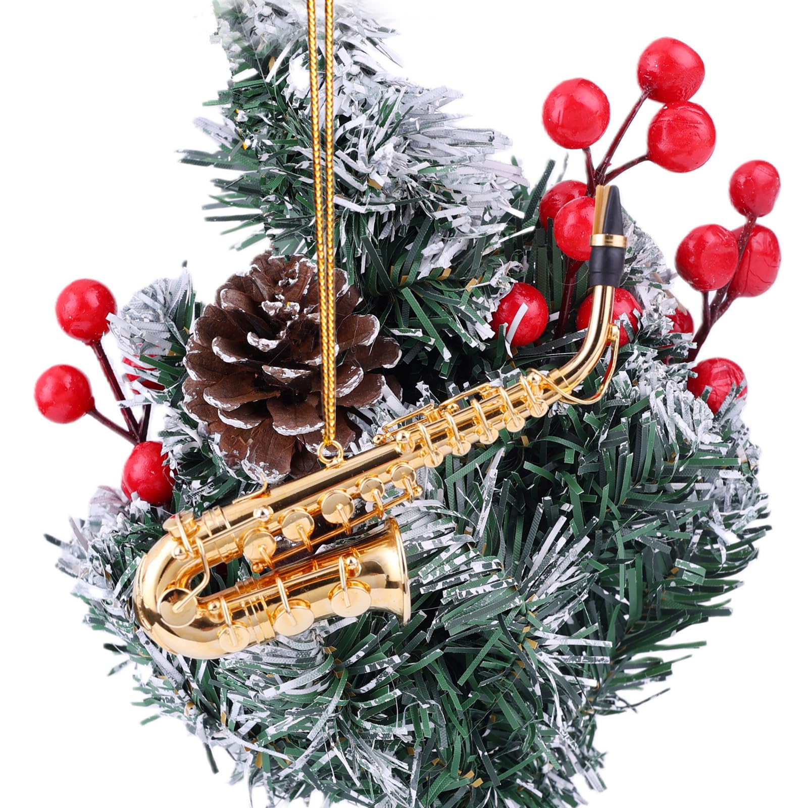 4.72" Brass String Miniature Saxophone Hanging Ornament Mini Musical Instrument Saxophone Replica Christmas Tree Display Ornament Home Decoration Model Birthday Gifts (4.72" Alto Saxophone)