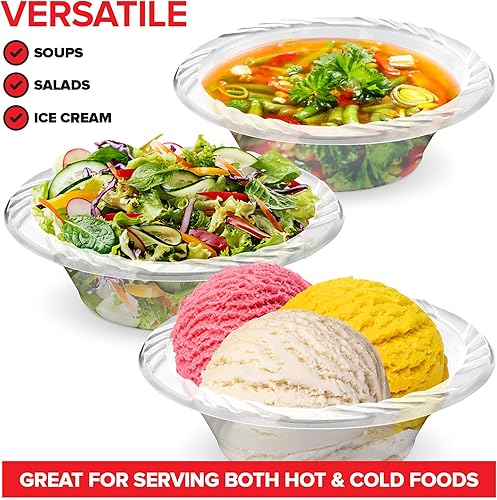 Miniatura 4 de Stock Your Home Elegantes cuencos de plástico transparente de 12 onzas para fiestas (120 unidades) cuencos pequeños desechables para cenas de lujo o