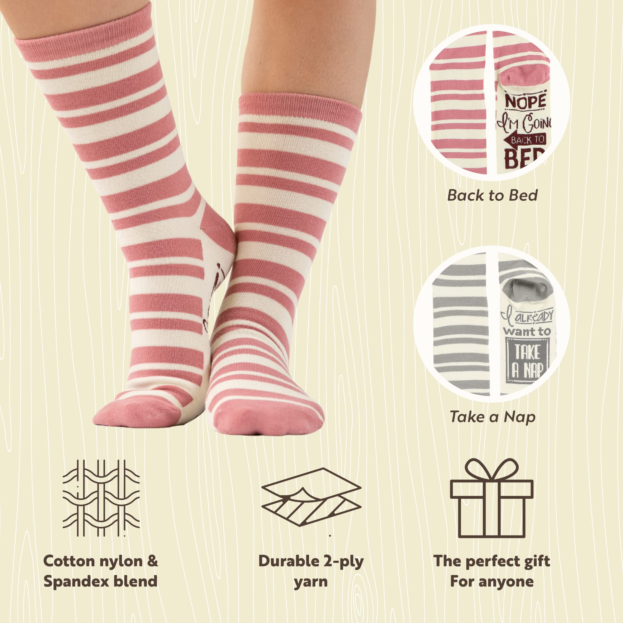 Lazy One Calcetines divertidos de longitud redonda para mujeres y hombres, calcetines Crazy Crew con diseños, calcetines novedosos en tallas para adultos, paquete de 2